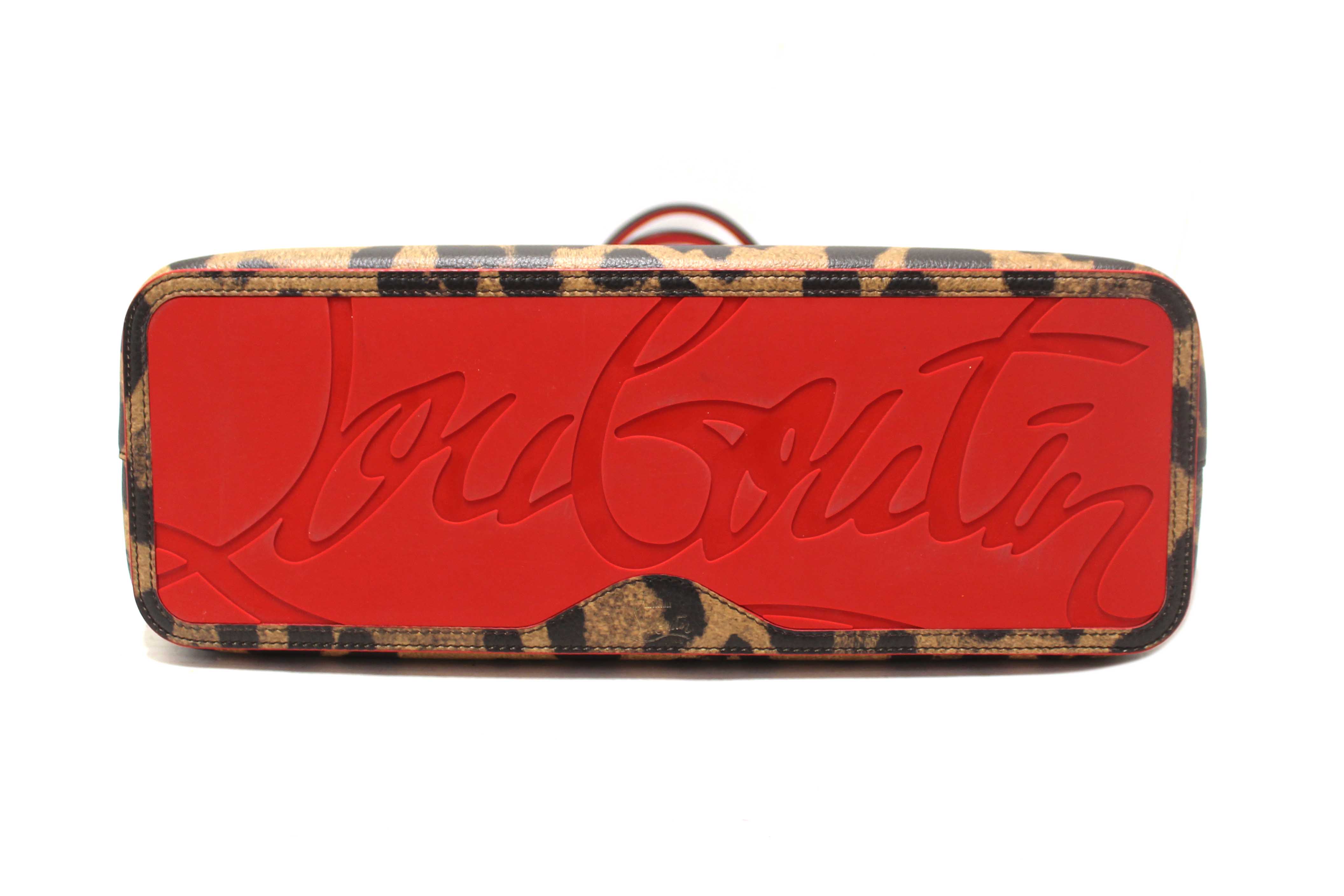 Authentic Christian Louboutin Leopard Printed Leather Cabata Spiked Large Tote Bag