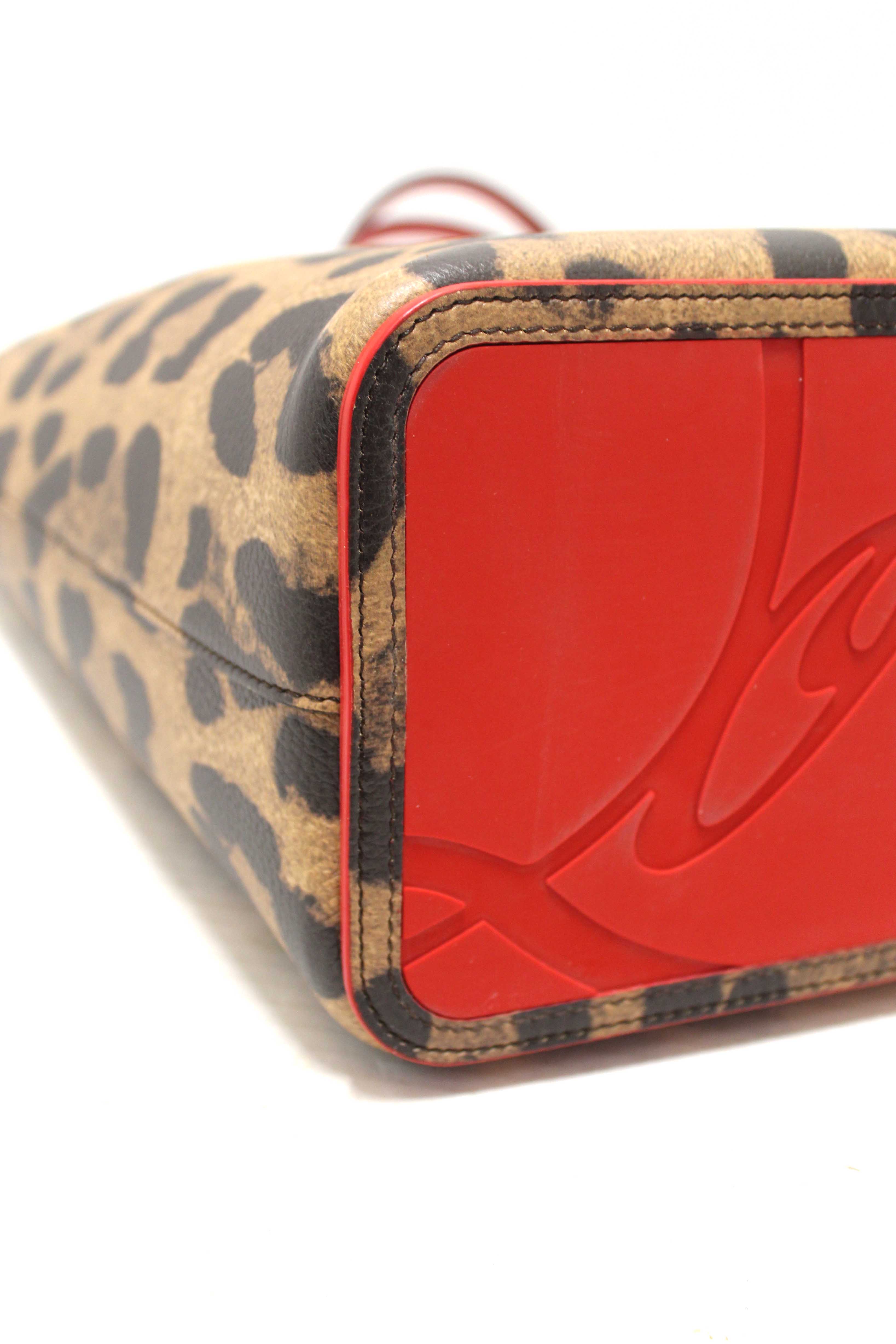 Authentic Christian Louboutin Leopard Printed Leather Cabata Spiked Large Tote Bag