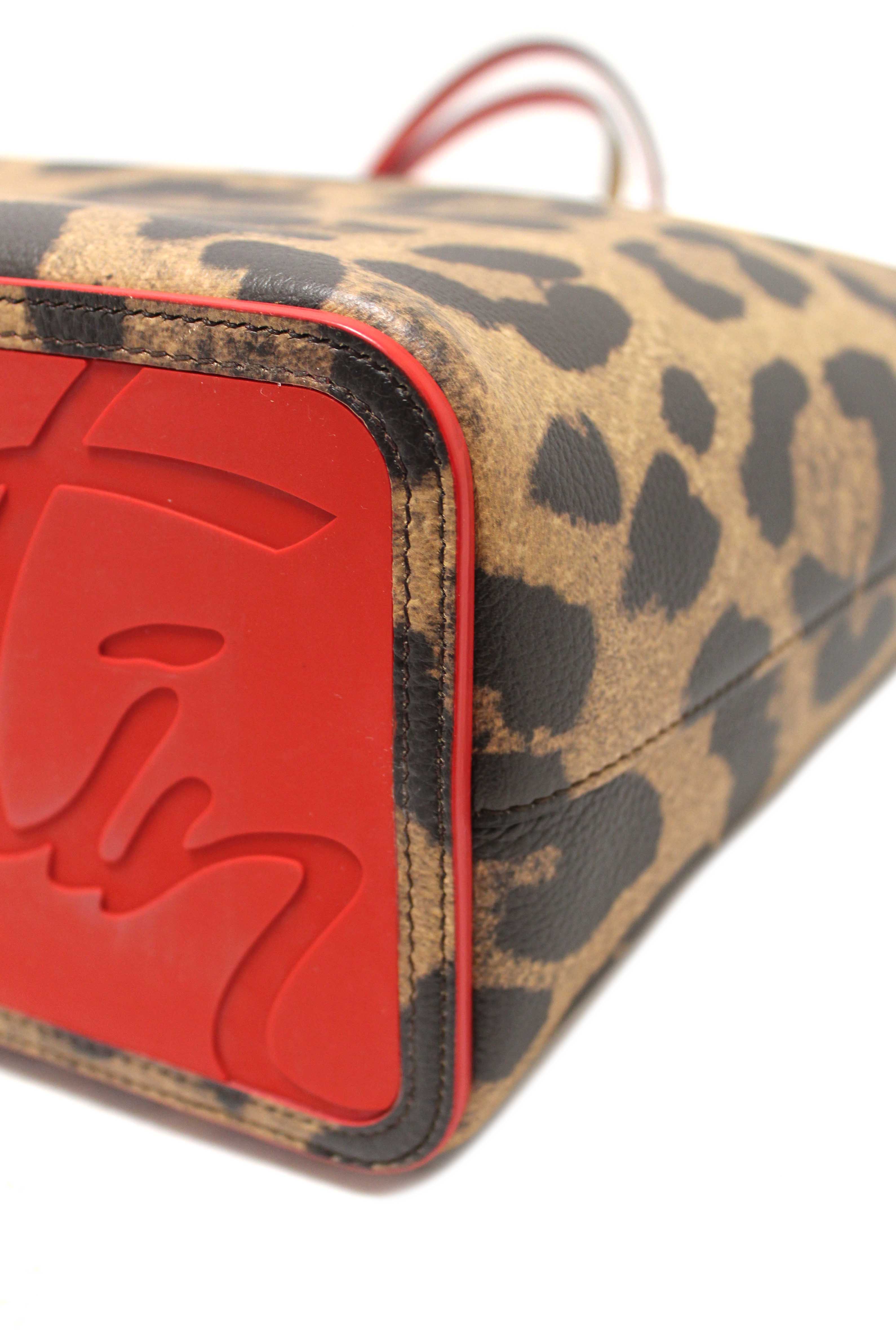 Authentic Christian Louboutin Leopard Printed Leather Cabata Spiked Large Tote Bag
