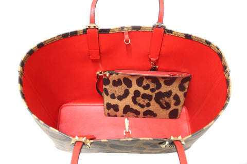 Authentic Christian Louboutin Leopard Printed Leather Cabata Spiked Large Tote Bag