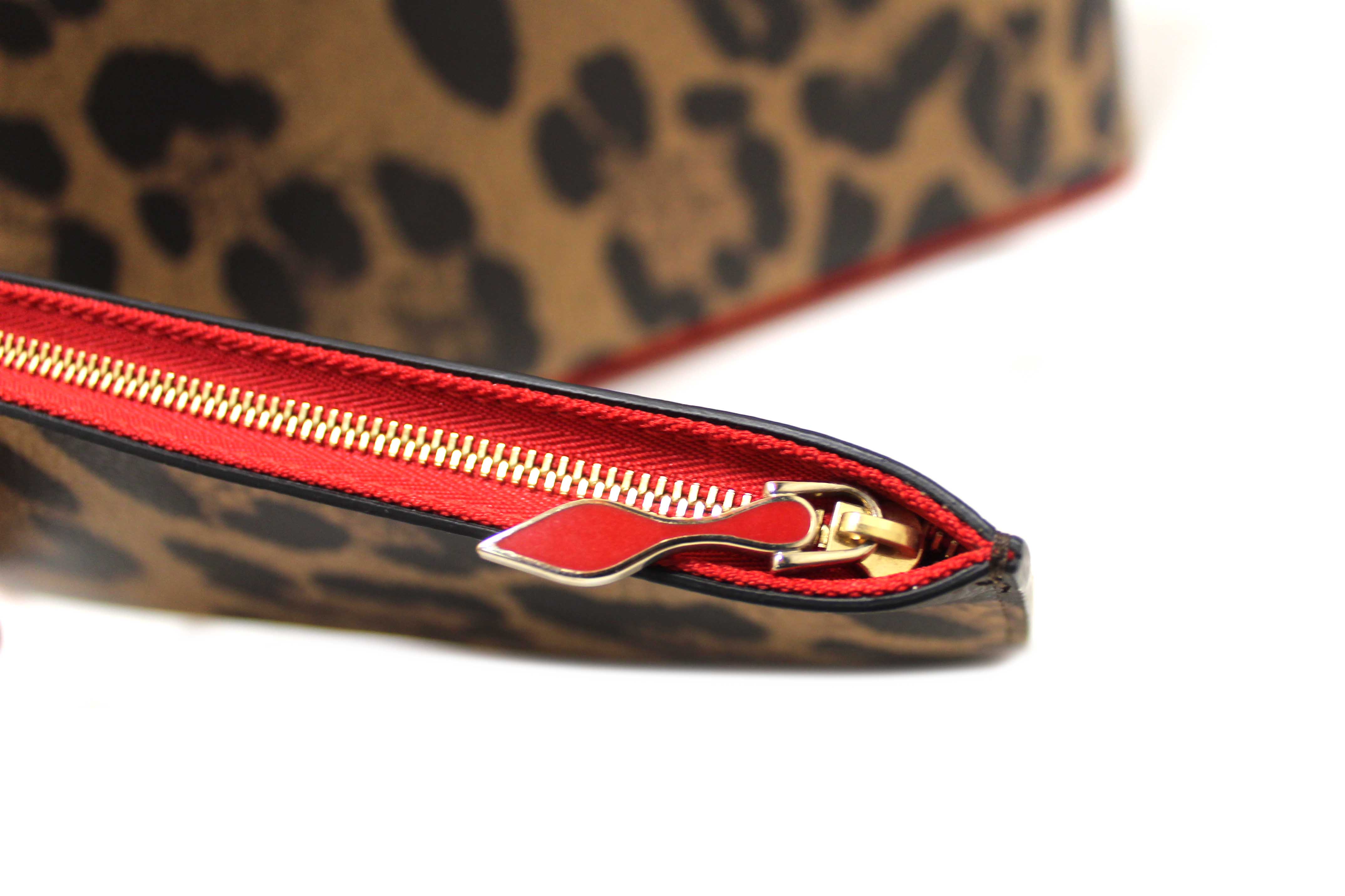 Authentic Christian Louboutin Leopard Printed Leather Cabata Spiked Large Tote Bag