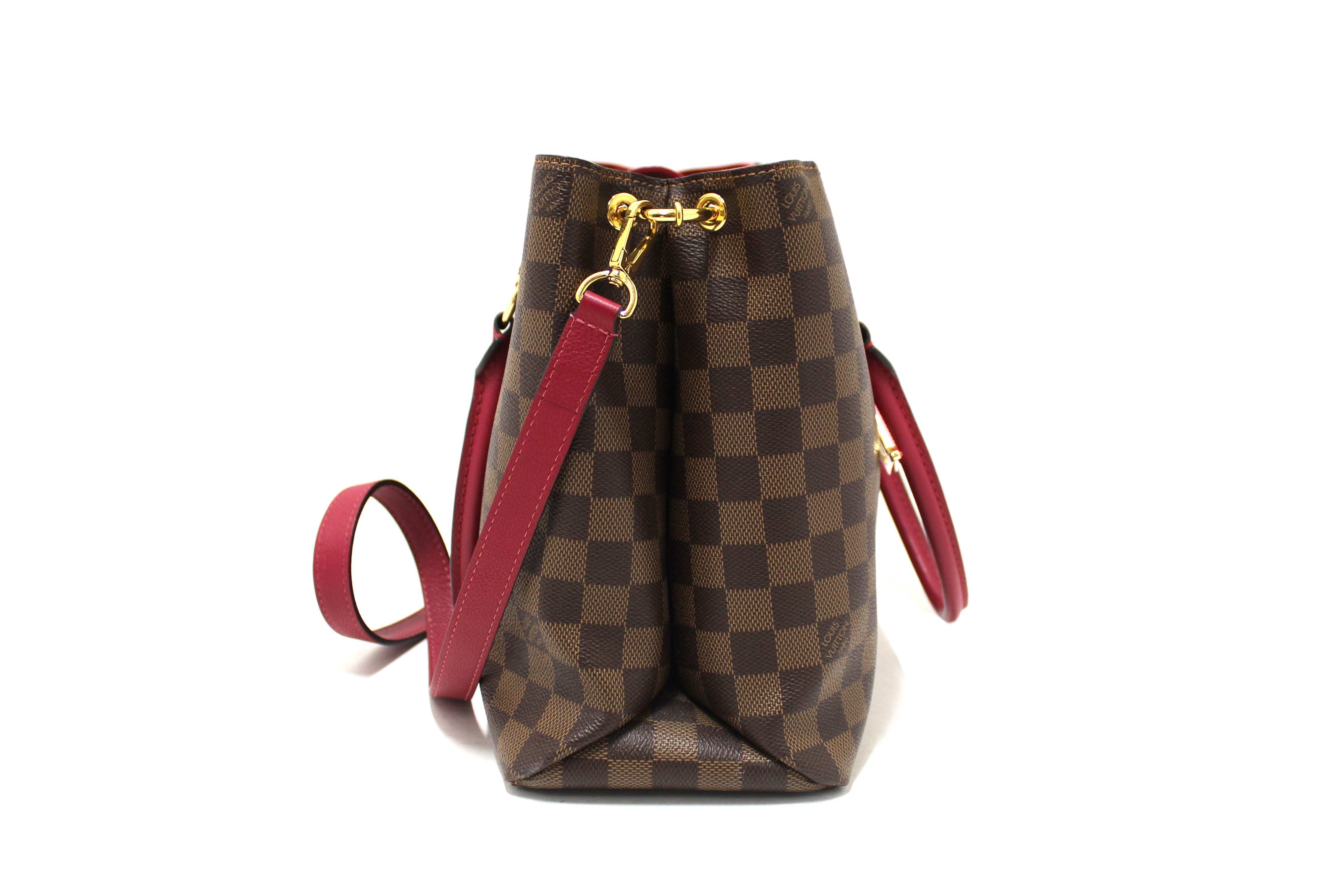 Authentic Louis Vuitton Damier Ebene Canvas With Red Leather Riverside Bag