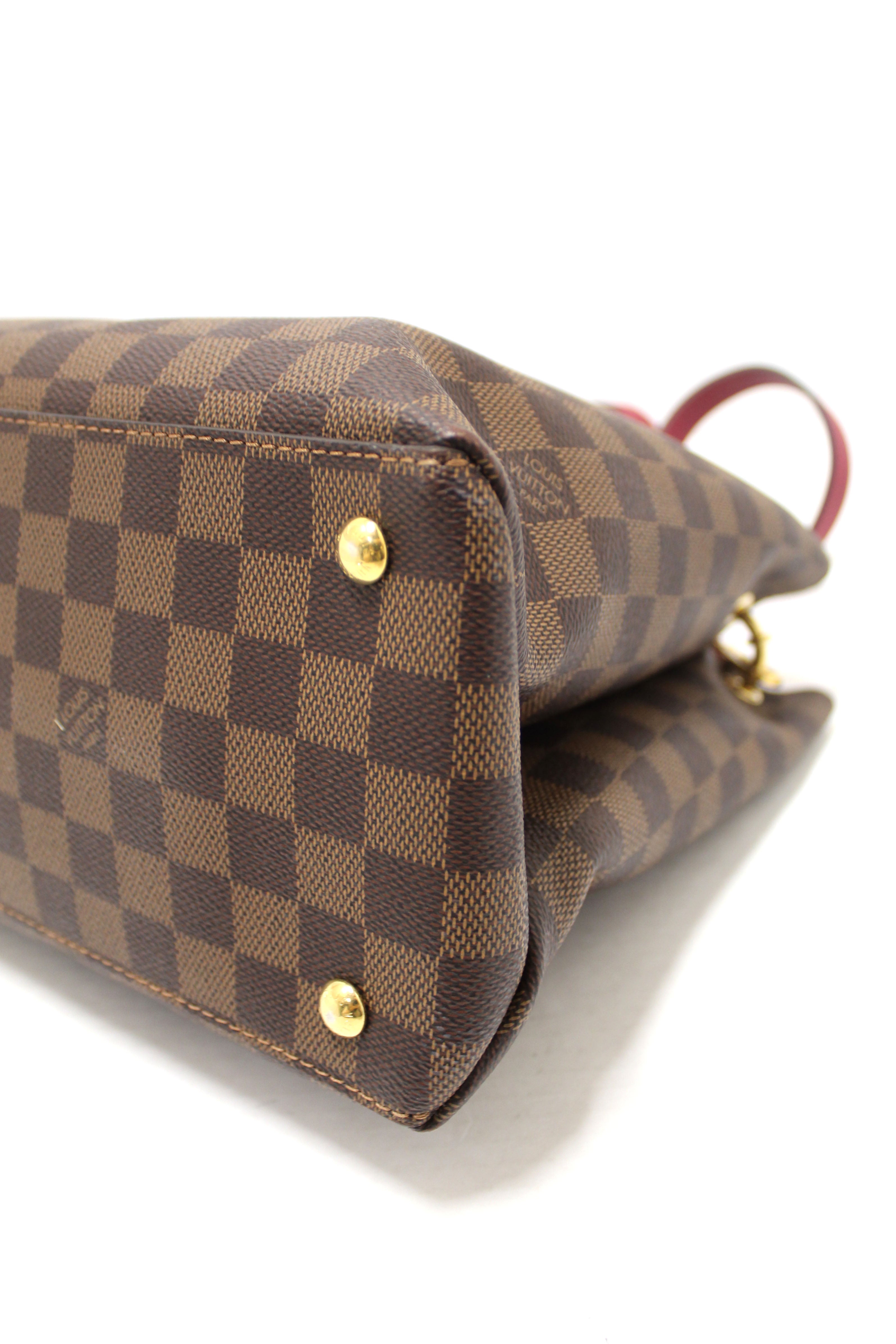 Authentic Louis Vuitton Damier Ebene Canvas With Red Leather Riverside Bag