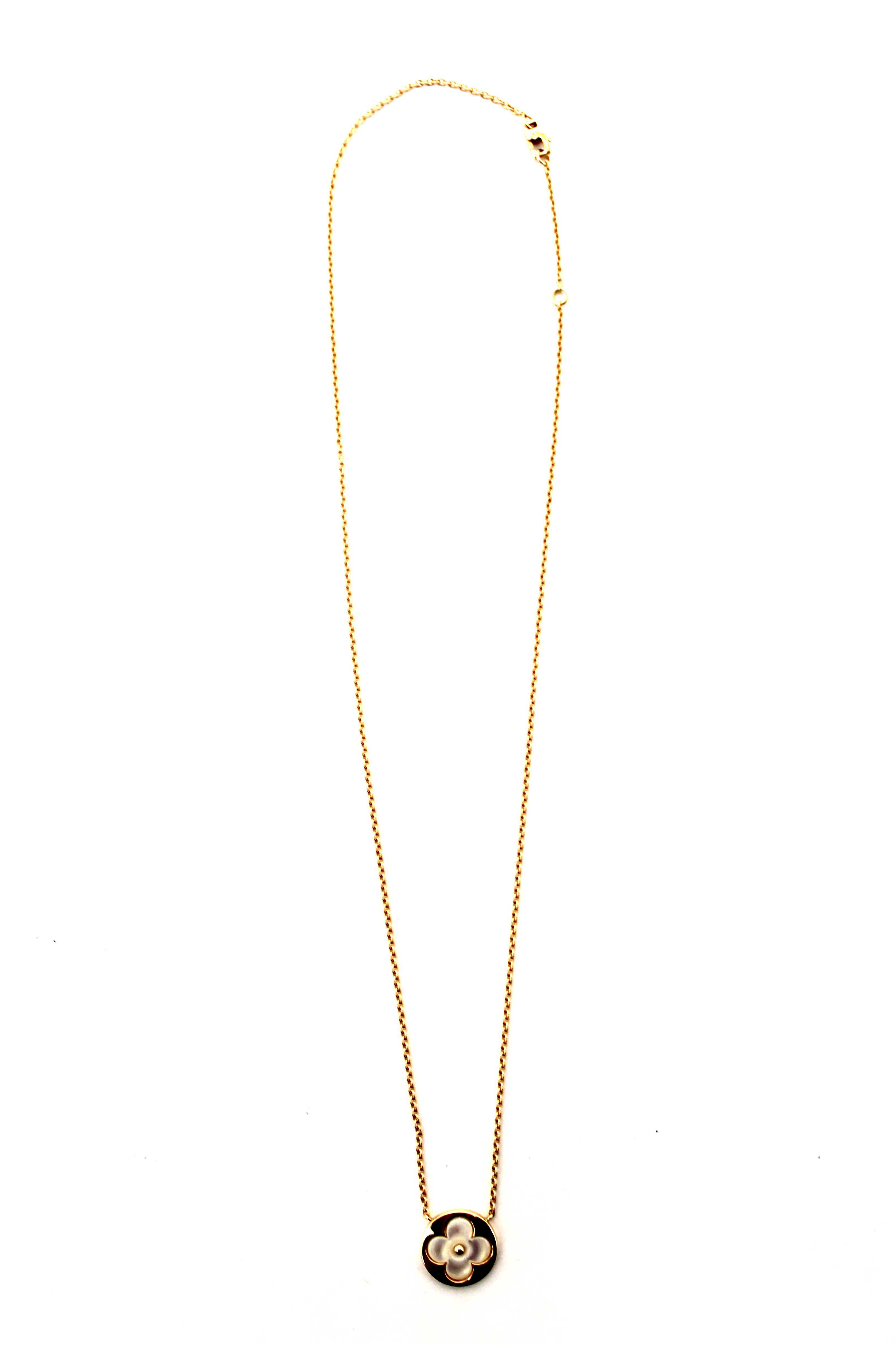 Authentic Louis Vuitton Pink Gold and White Mother-Of-Pearl Color Blossom Sun Pendant Necklace