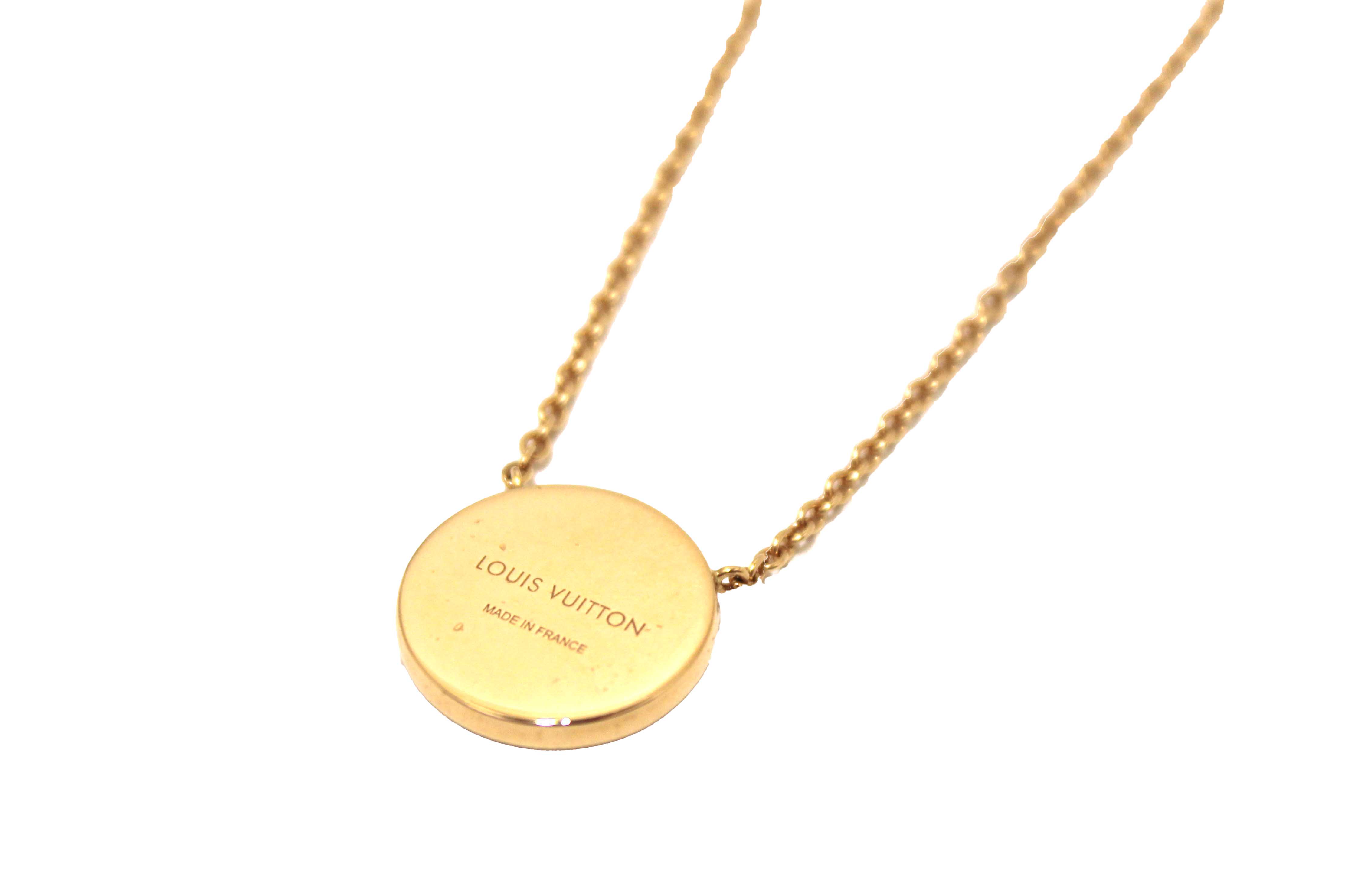 Authentic Louis Vuitton Pink Gold and White Mother-Of-Pearl Color Blossom Sun Pendant Necklace