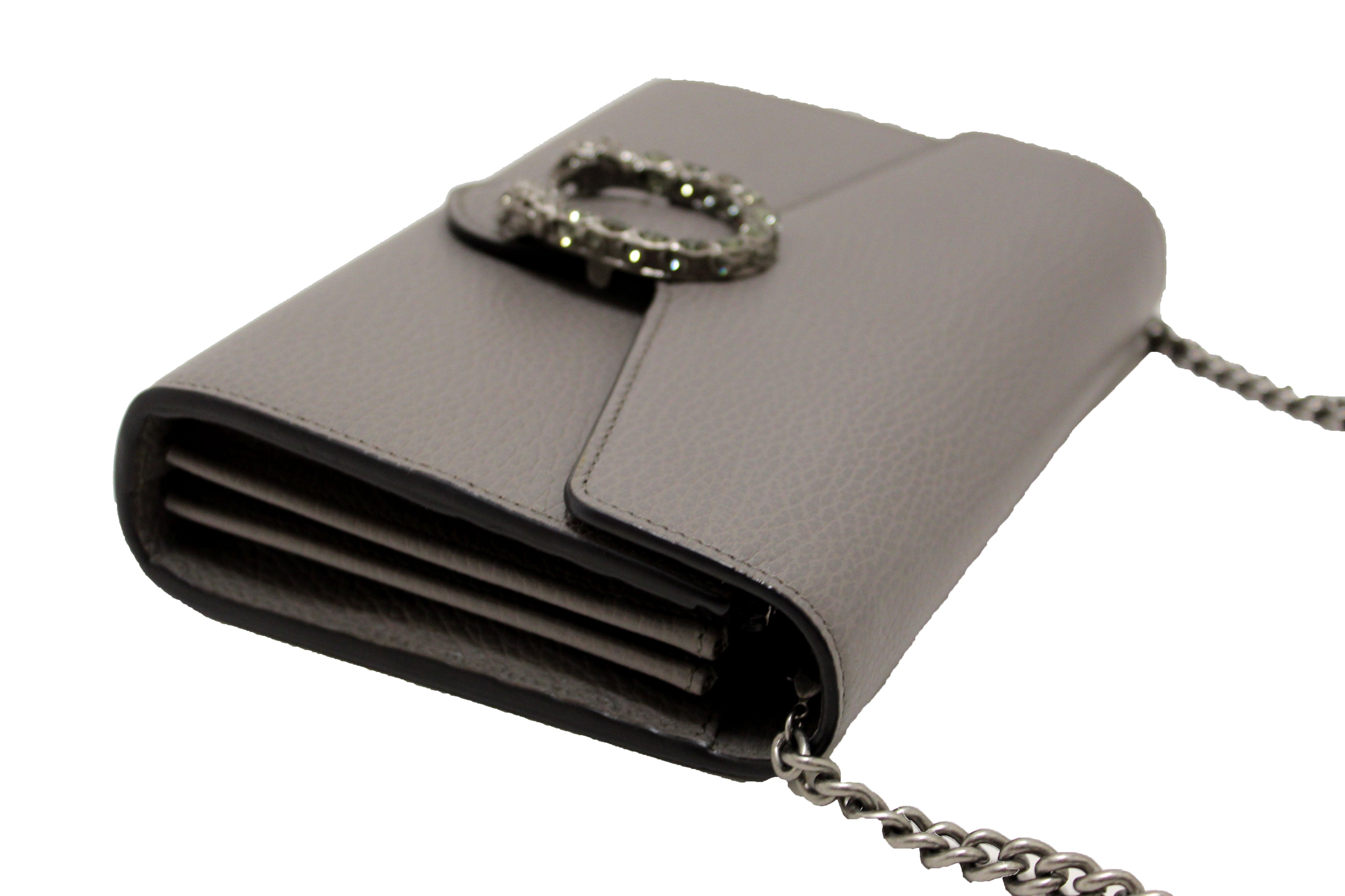 Authentic NEW Gucci Grey Leather Dionysus Mini Chain Wallet