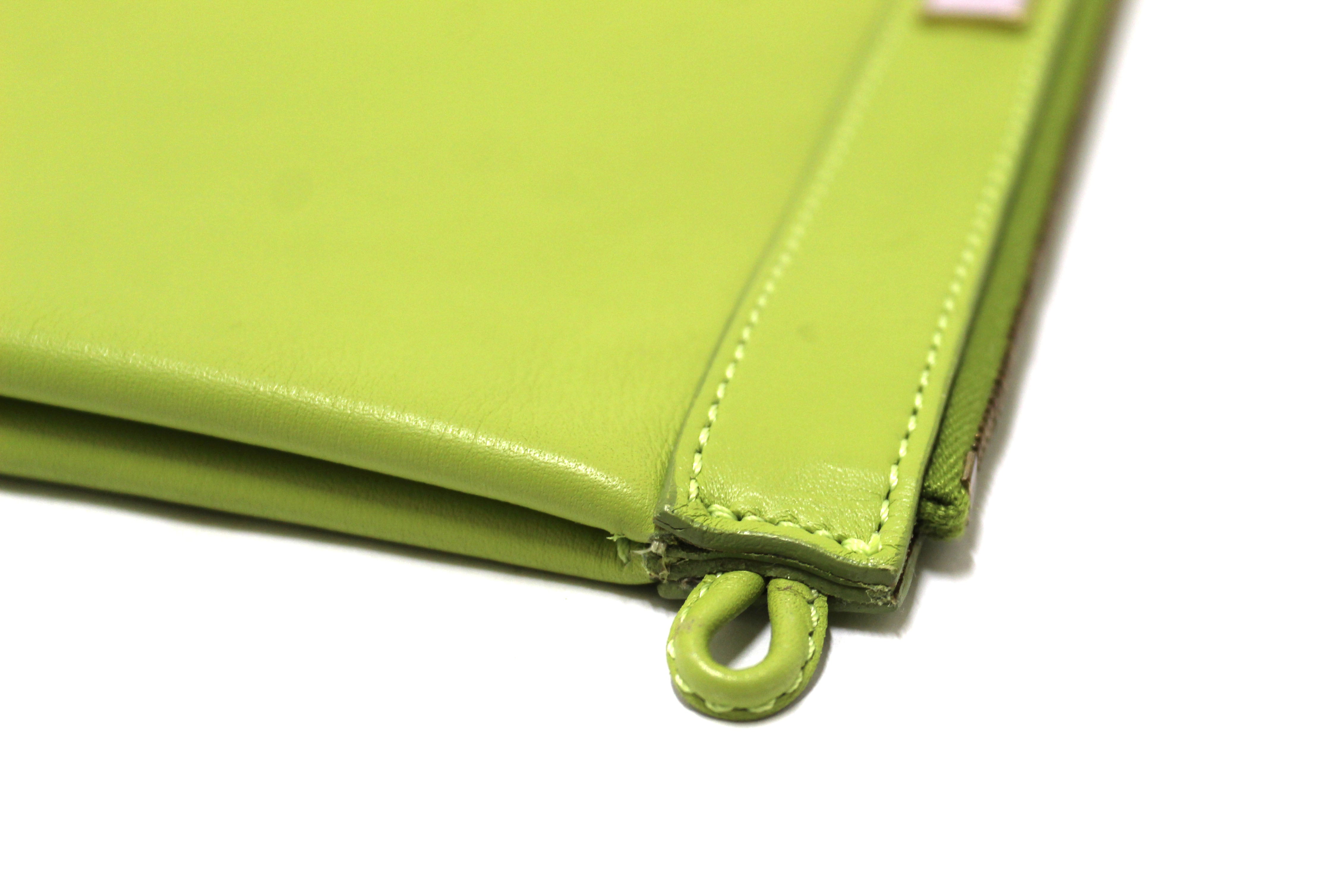 Authentic Jimmy Choo Lime Green Leather Zipper Pouch