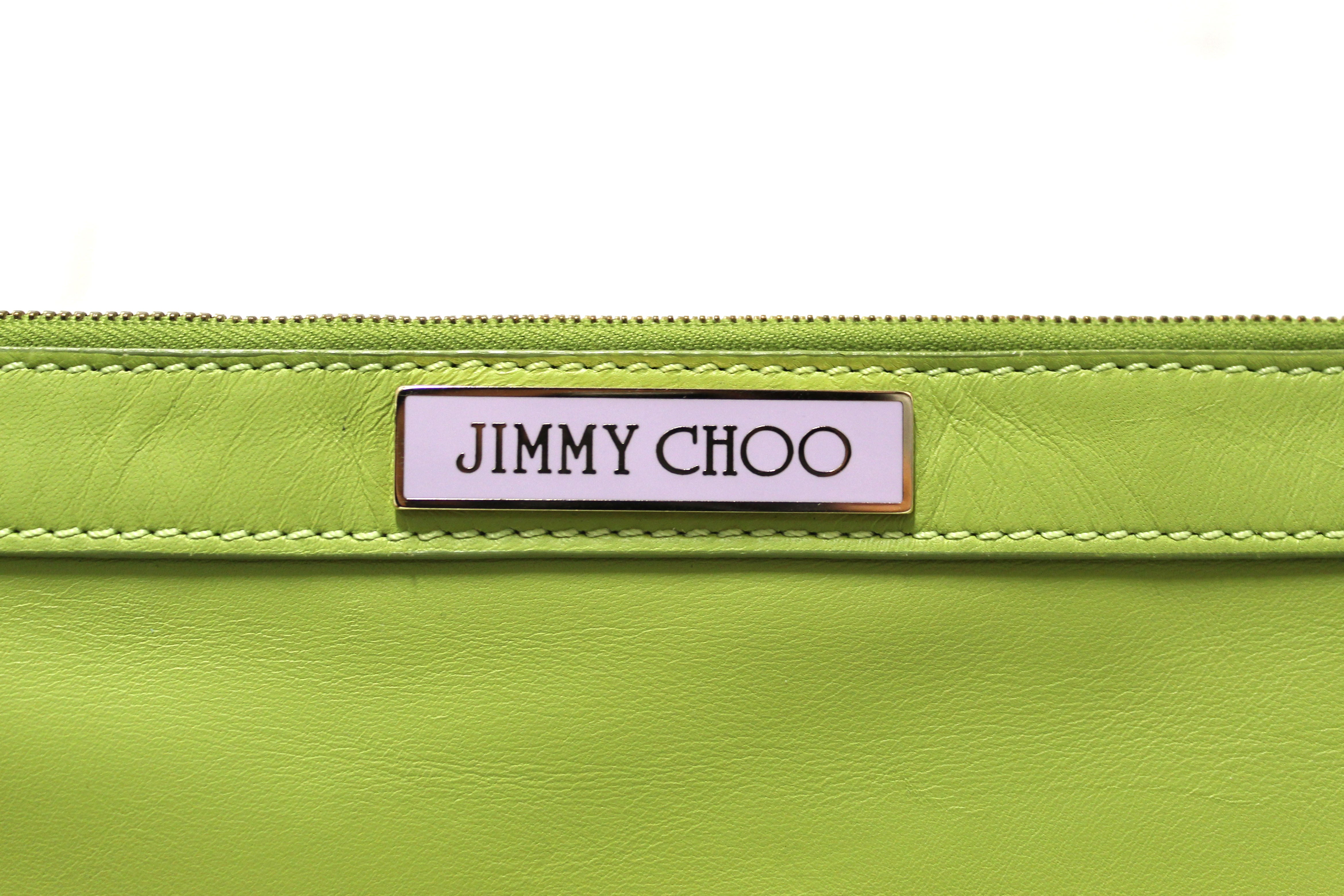 Authentic Jimmy Choo Lime Green Leather Zipper Pouch