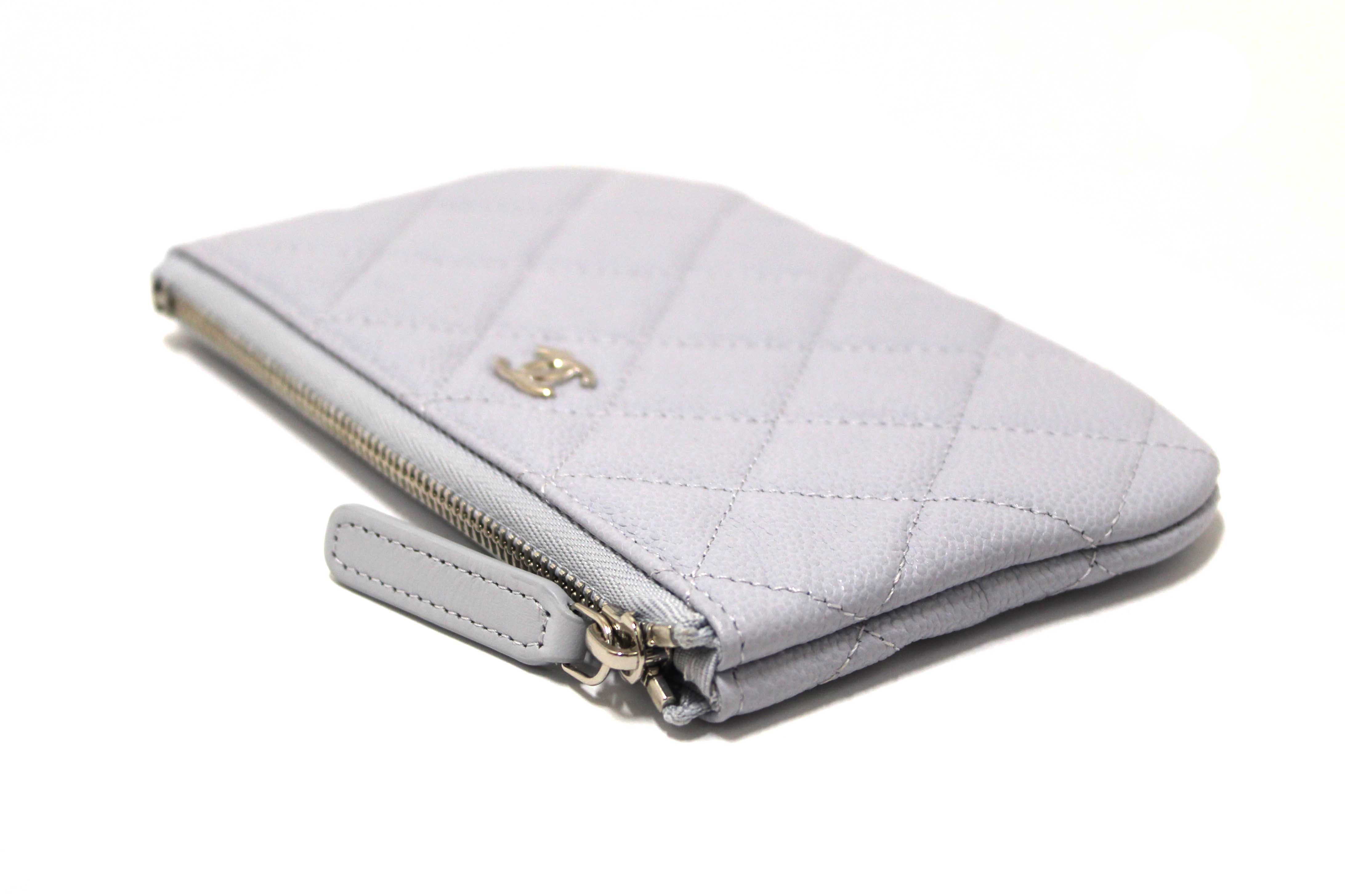 Authentic Chanel Light Grey Caviar Quilted Leather Zipped Cosmetic Case