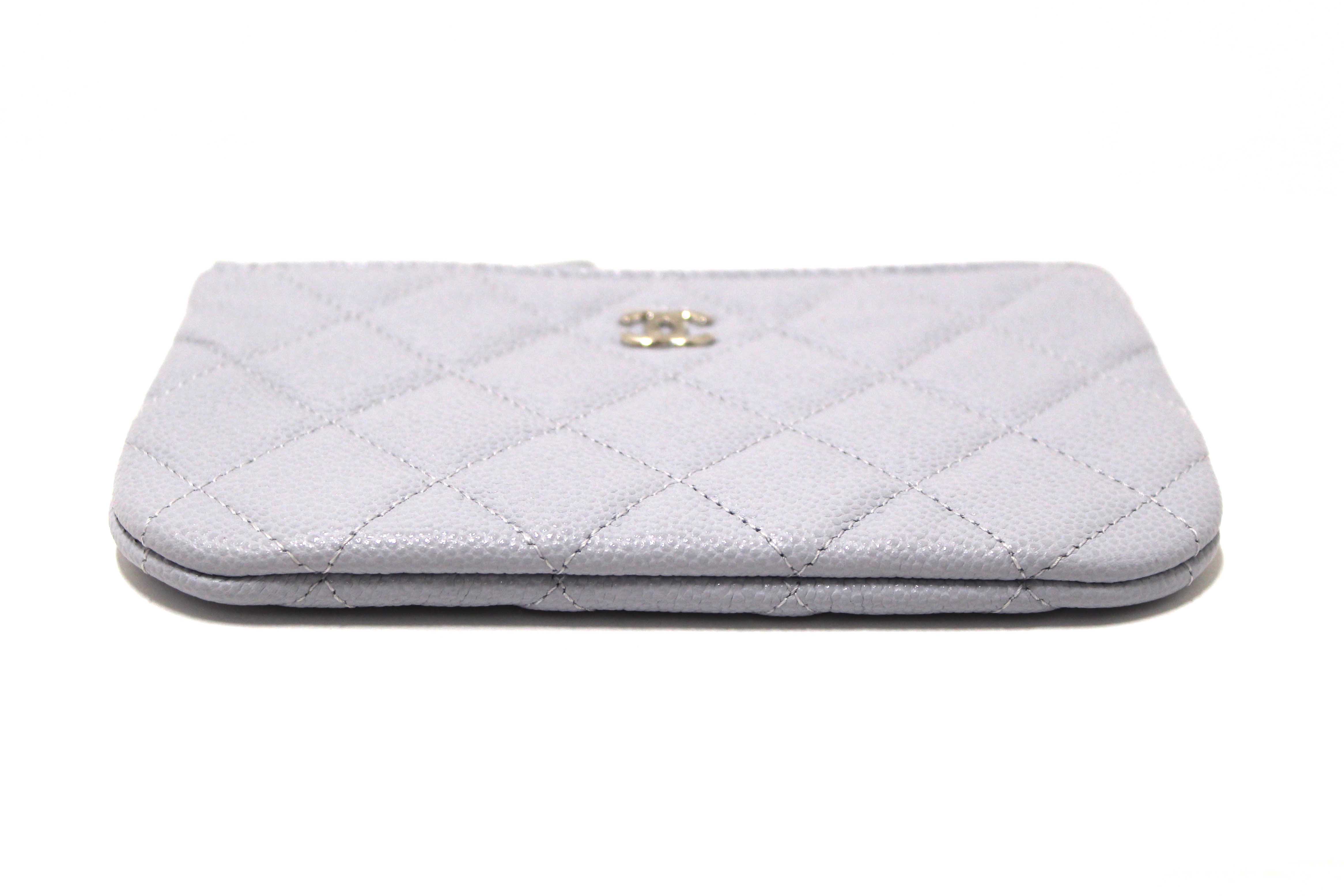 Authentic Chanel Light Grey Caviar Quilted Leather Zipped Cosmetic Case
