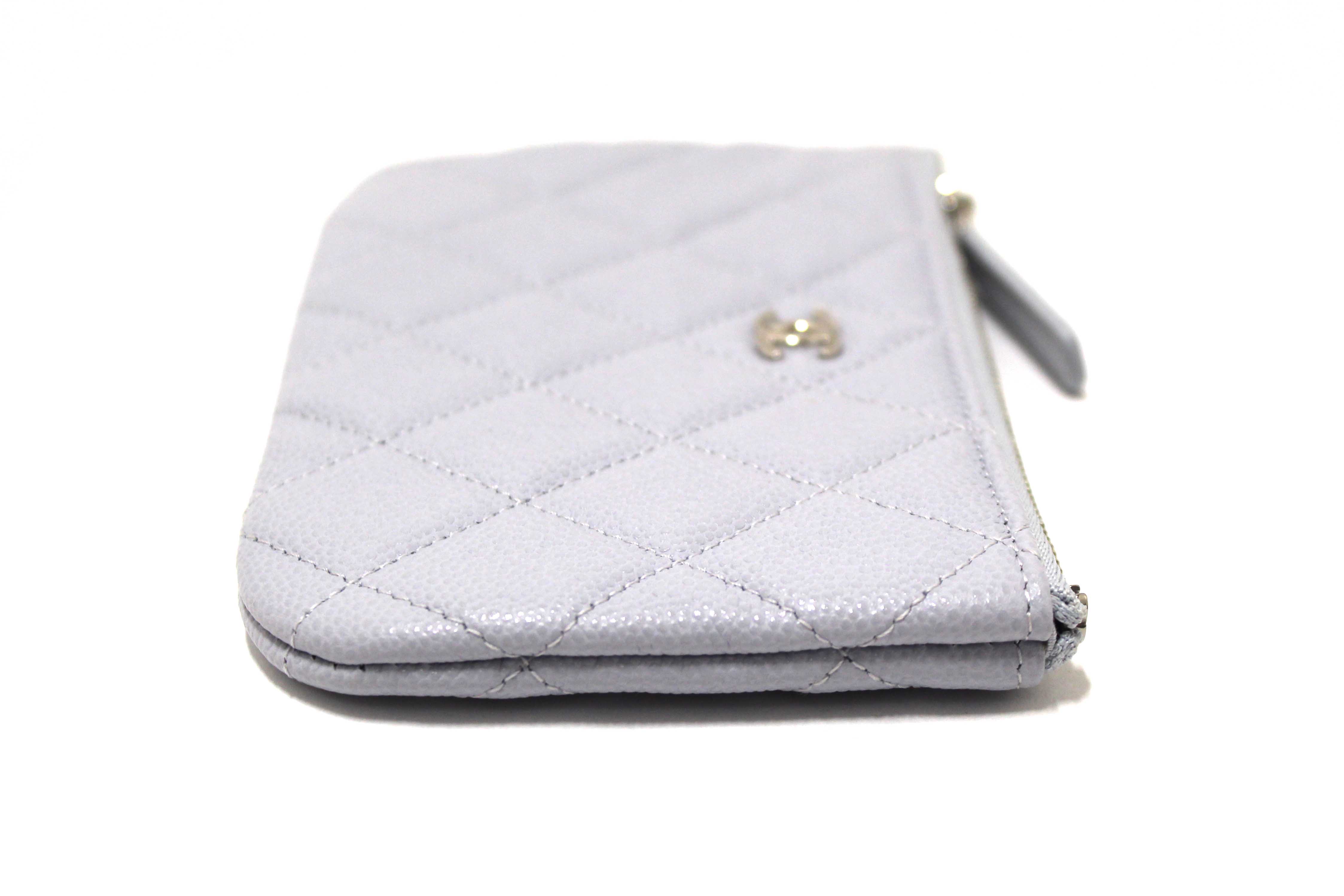 Authentic Chanel Light Grey Caviar Quilted Leather Zipped Cosmetic Case