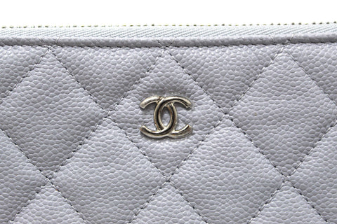 Authentic Chanel Light Grey Caviar Quilted Leather Zipped Cosmetic Case