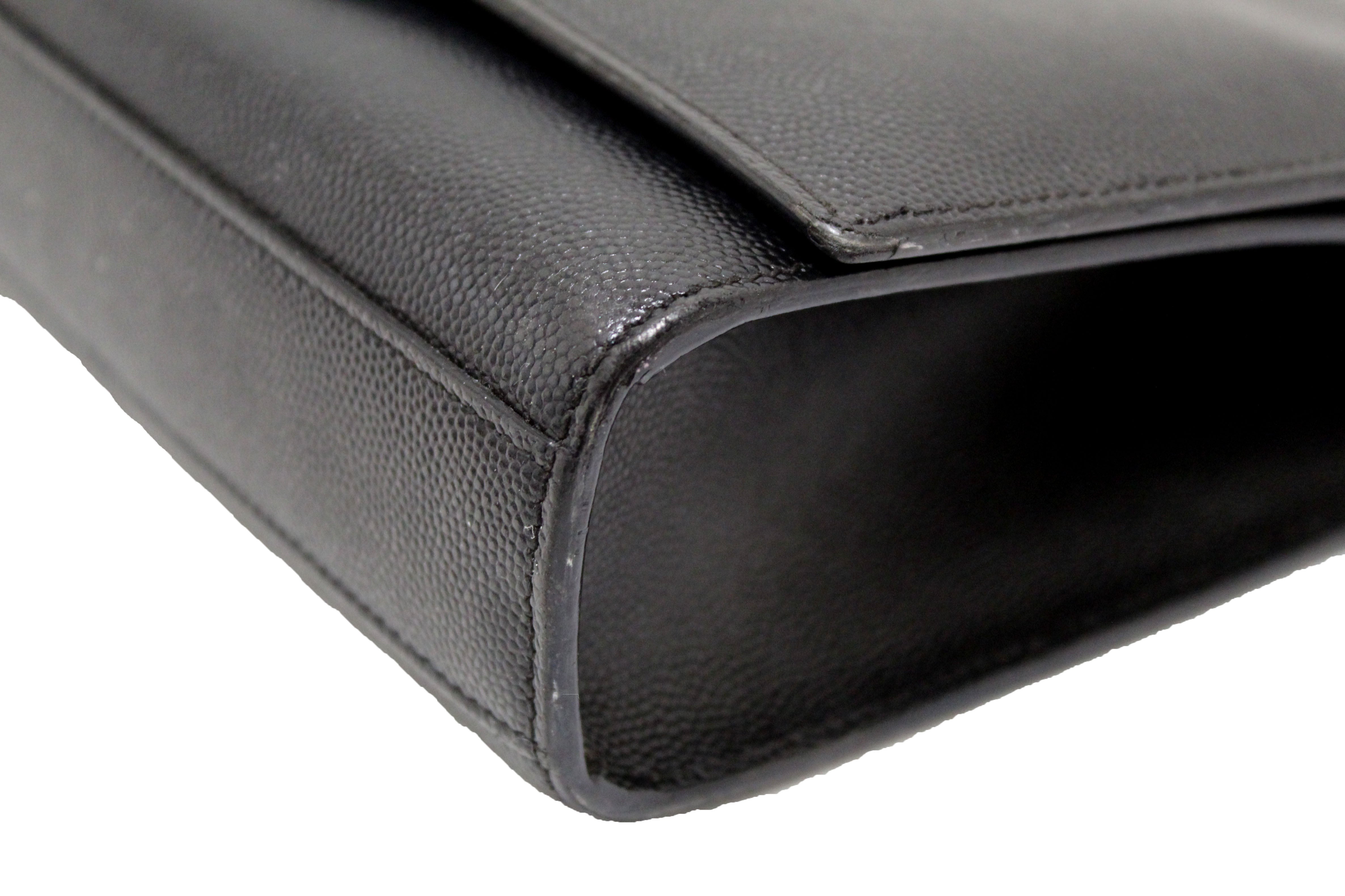 Authentic Saint Laurent Black Grain De Poudre Embossed Leather Medium Kate Bag