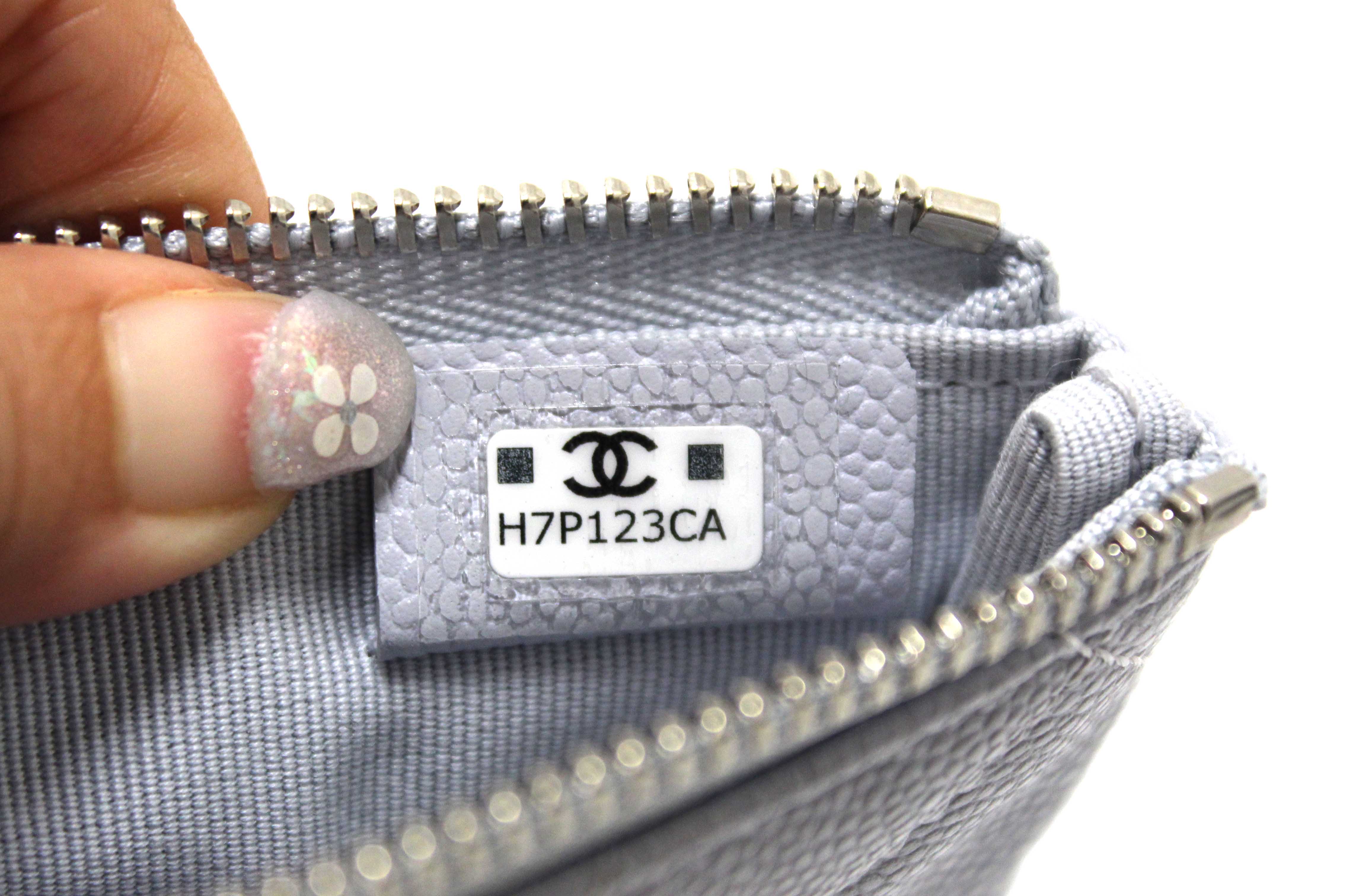Authentic Chanel Light Grey Caviar Quilted Leather Zipped Cosmetic Case