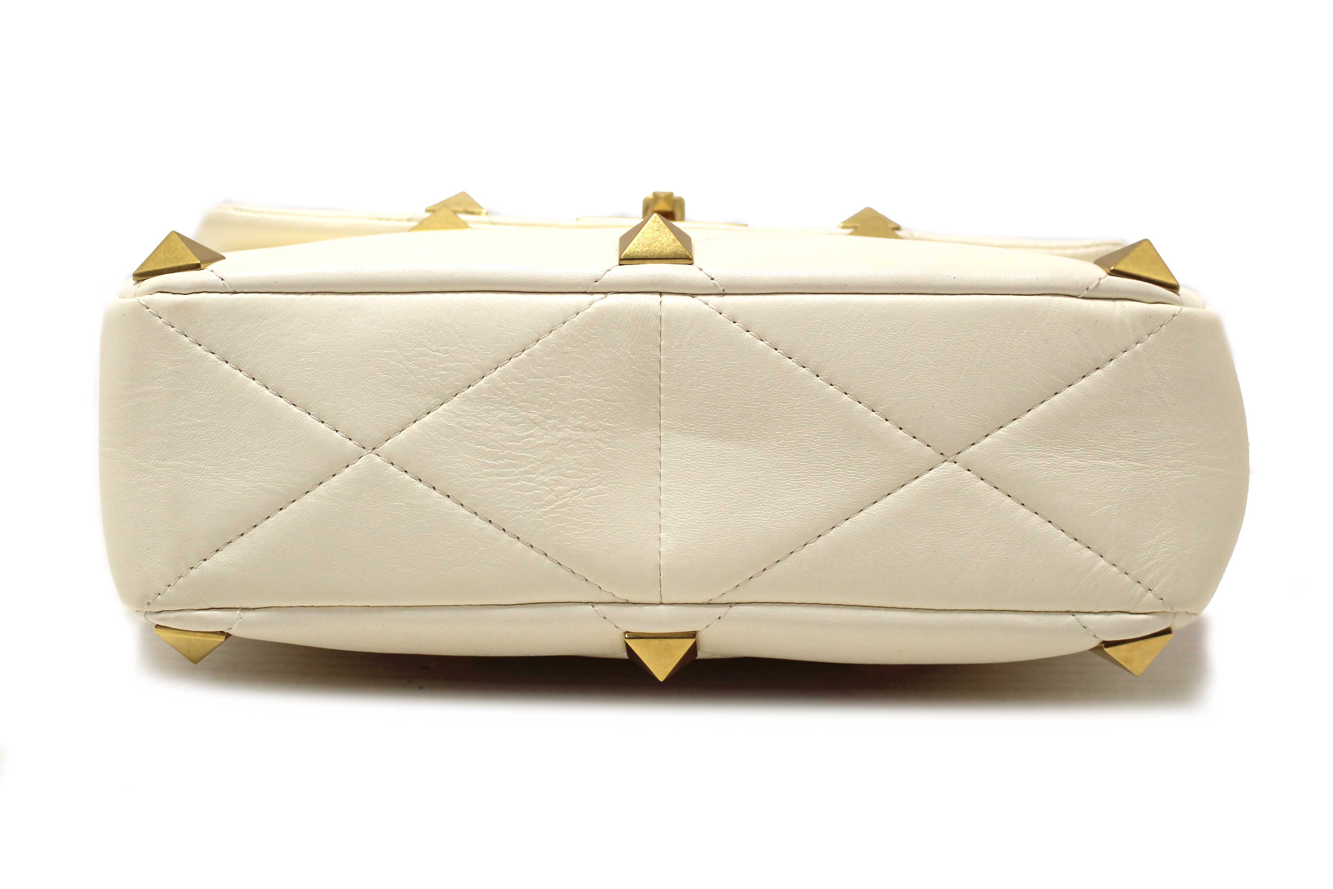 Authentic Valentino Garavani Large Roman Stud White Nappa Leather Shoulder Bag