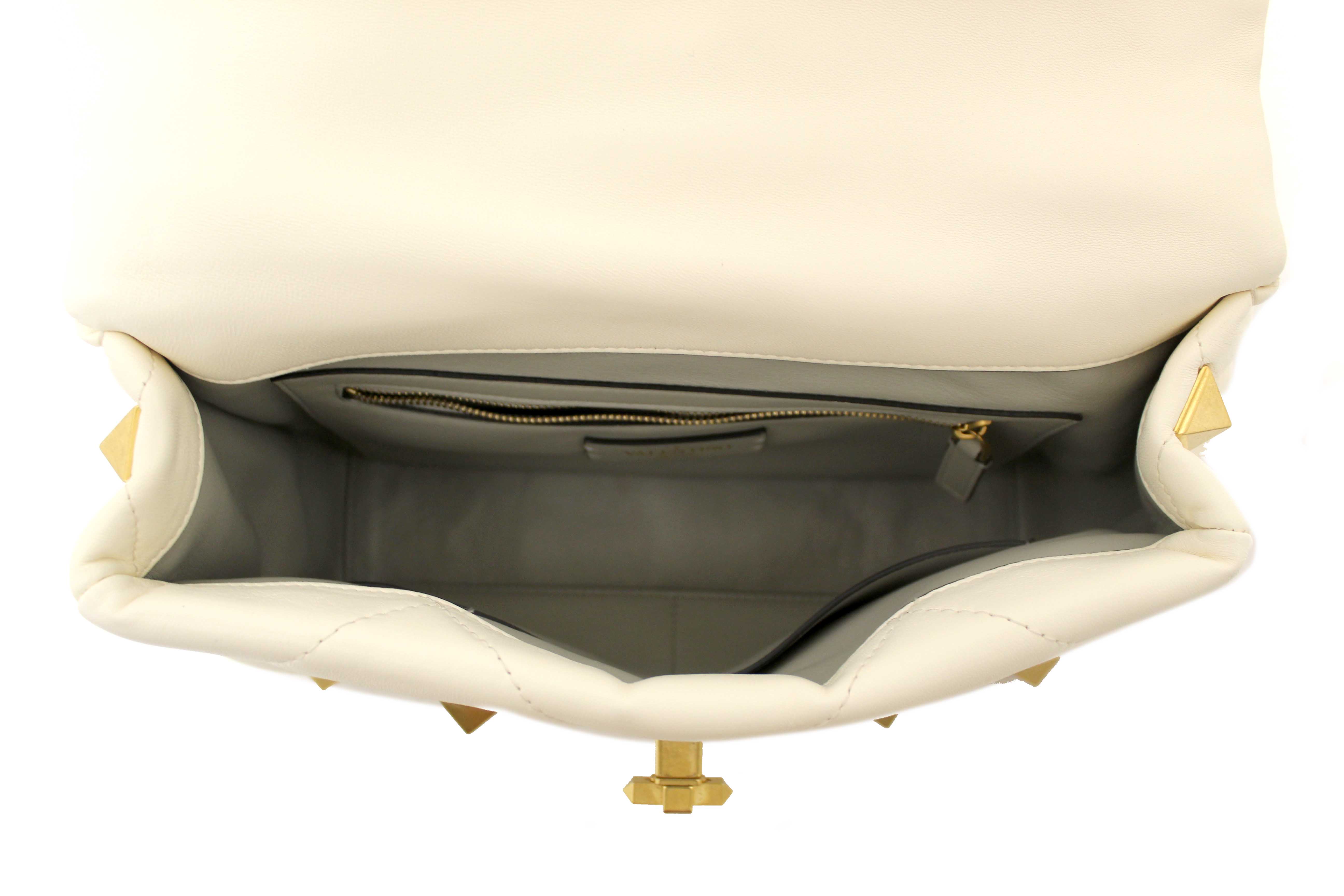 Authentic Valentino Garavani Large Roman Stud White Nappa Leather Shoulder Bag