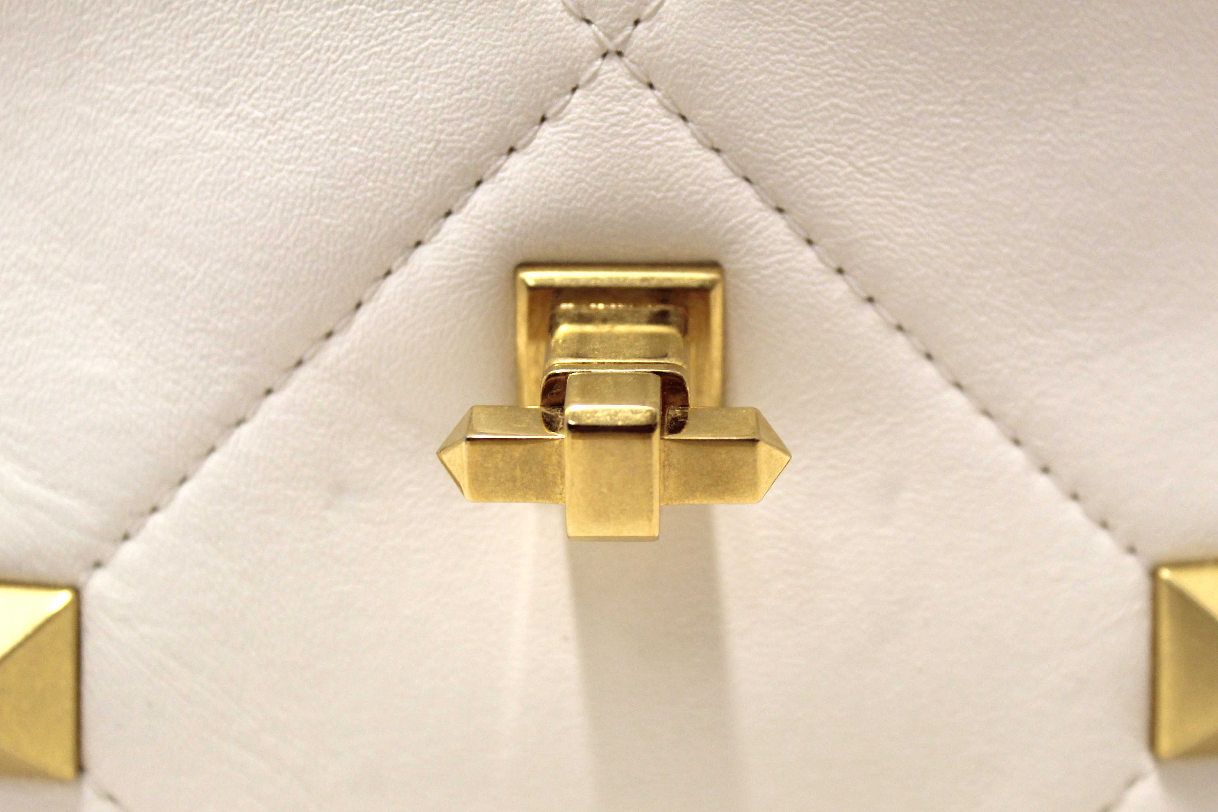 Authentic Valentino Garavani Large Roman Stud White Nappa Leather Shoulder Bag