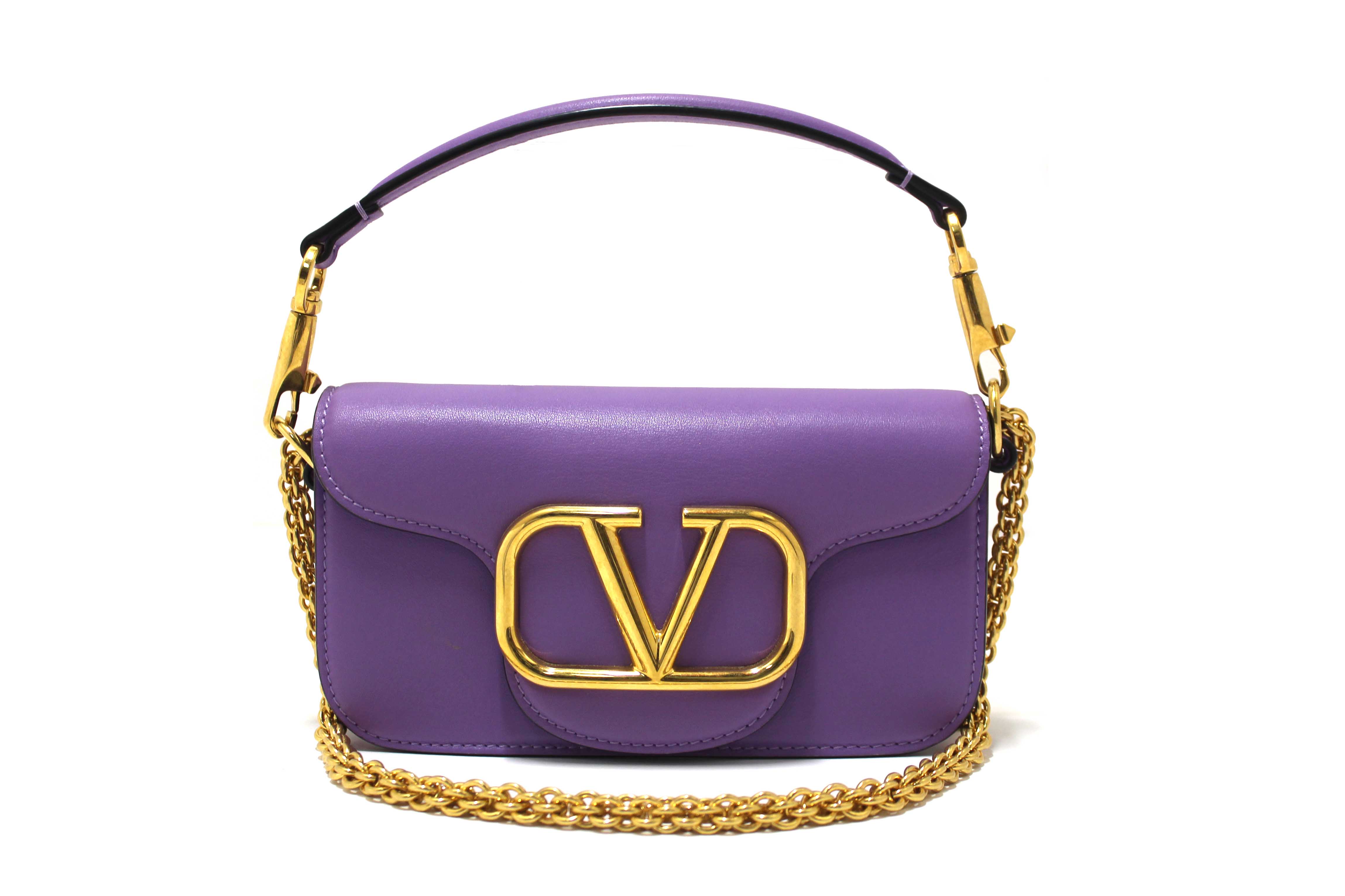 Authentic Valentino Purple Calfskin Leather Locò Small Crossbody Bag