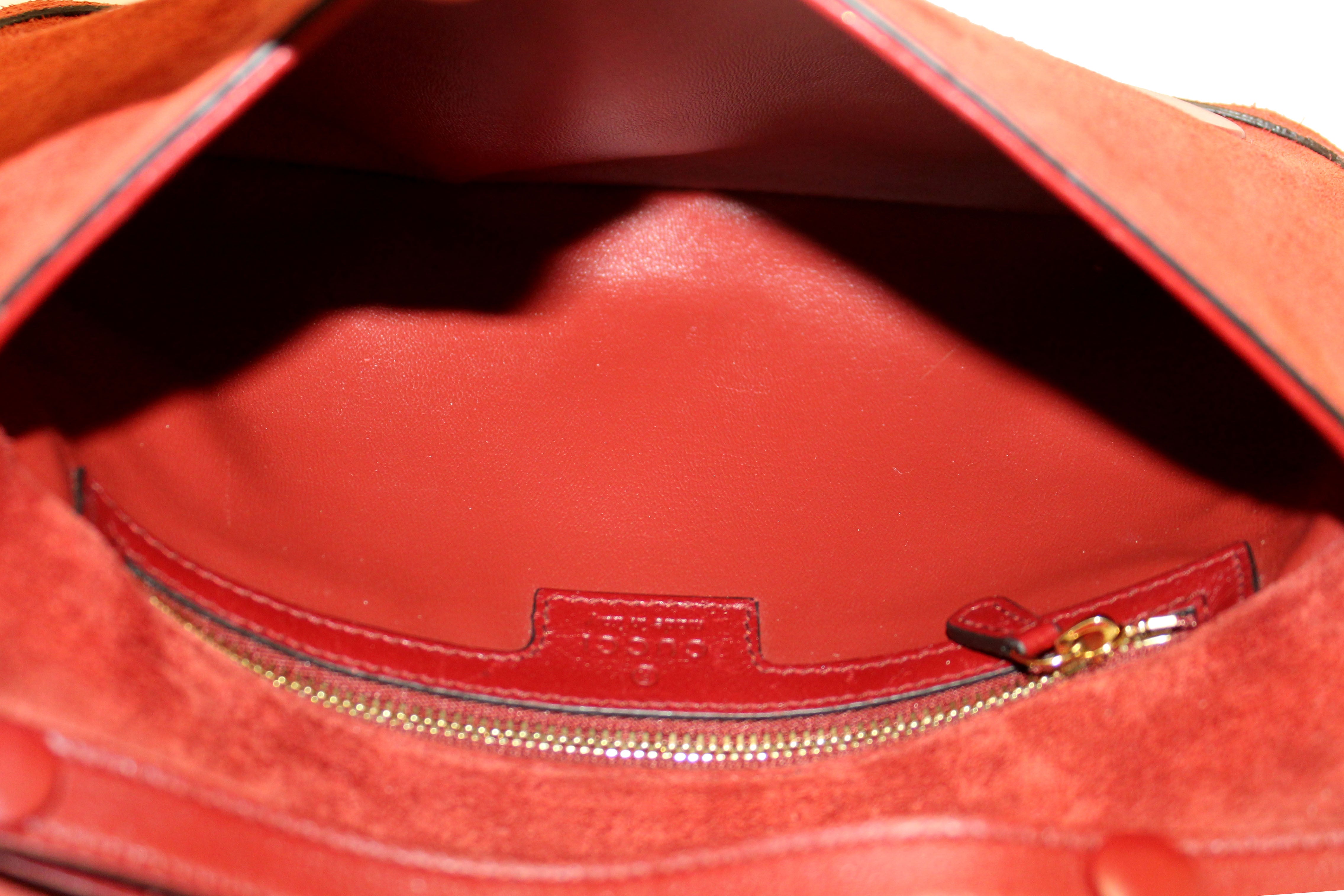 Authentic Gucci Blondie Red Suede Talco Roxy Calfskin Blondie Chain Shoulder Flap Bag