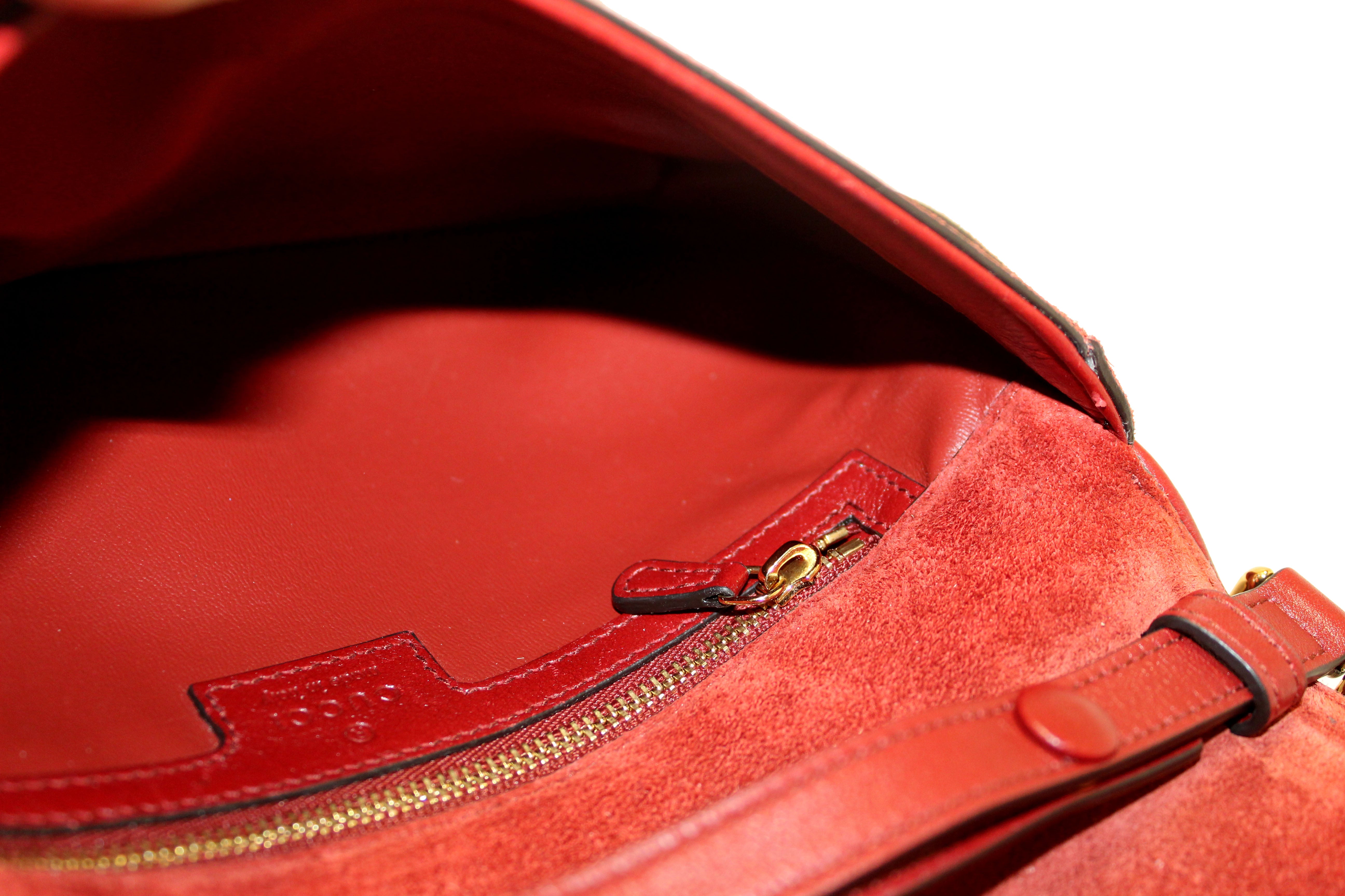 Authentic Gucci Blondie Red Suede Talco Roxy Calfskin Blondie Chain Shoulder Flap Bag