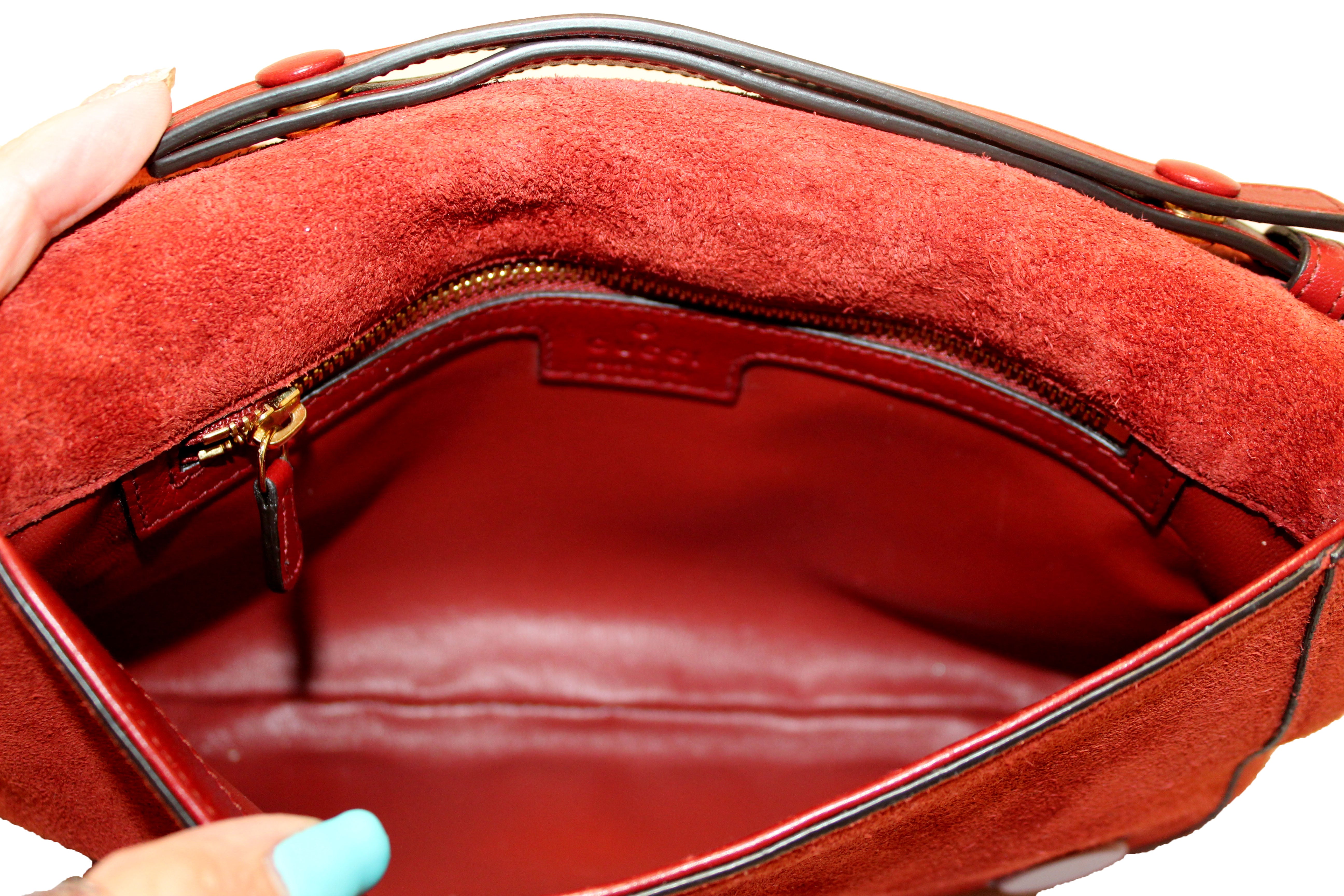 Authentic Gucci Blondie Red Suede Talco Roxy Calfskin Blondie Chain Shoulder Flap Bag