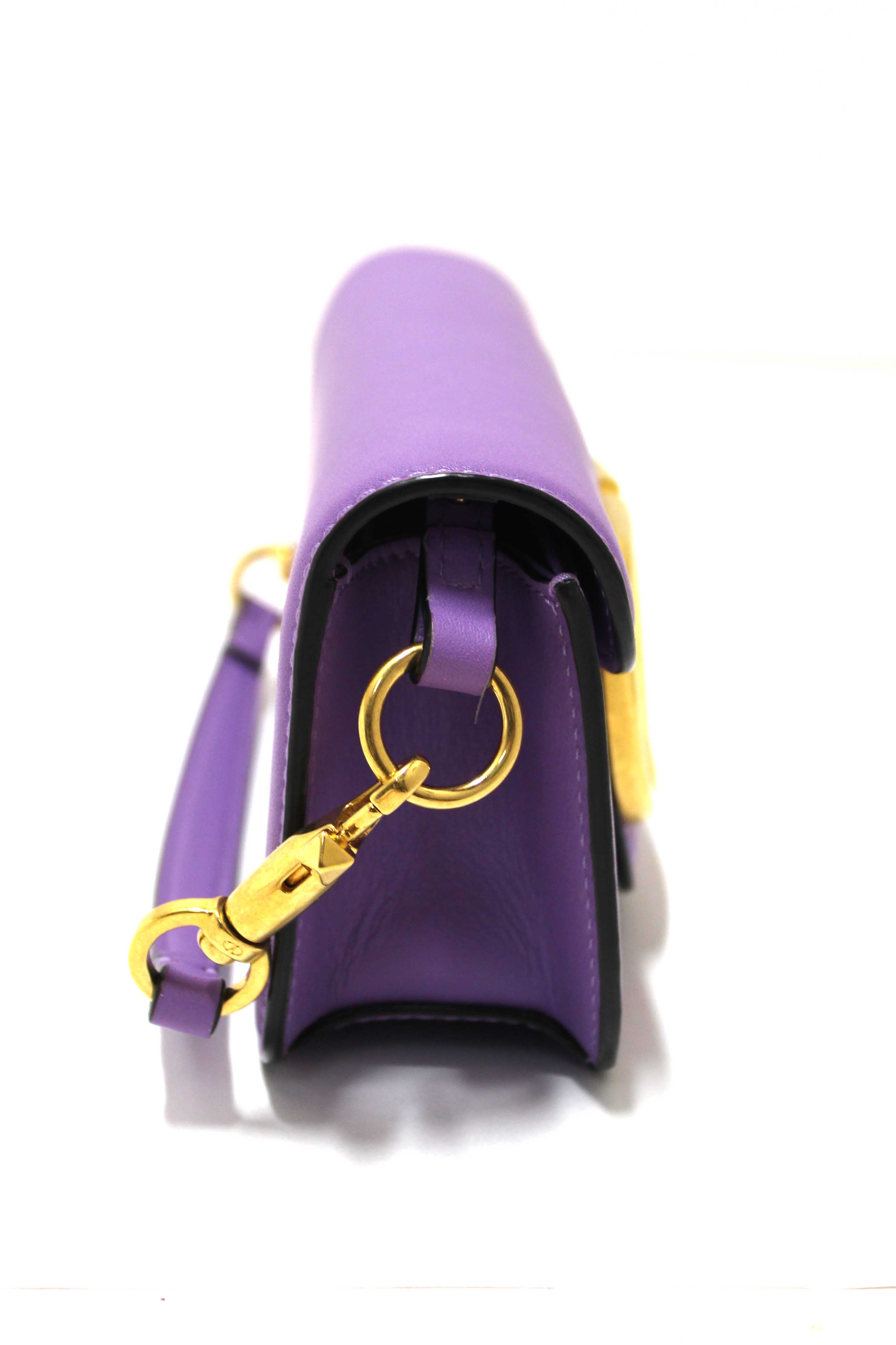 Authentic Valentino Purple Calfskin Leather Locò Small Crossbody Bag