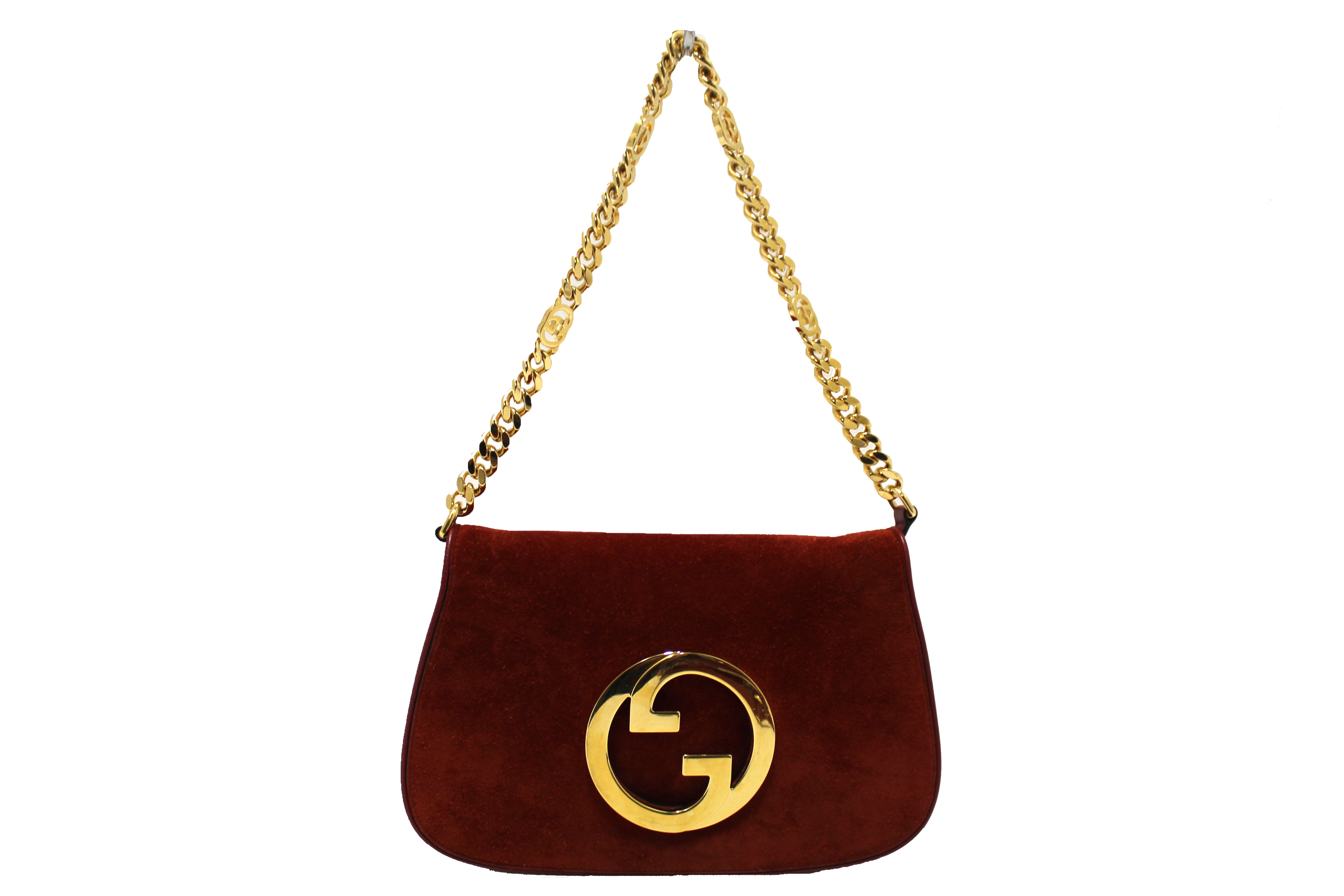 Authentic Gucci Blondie Red Suede Talco Roxy Calfskin Blondie Chain Shoulder Flap Bag