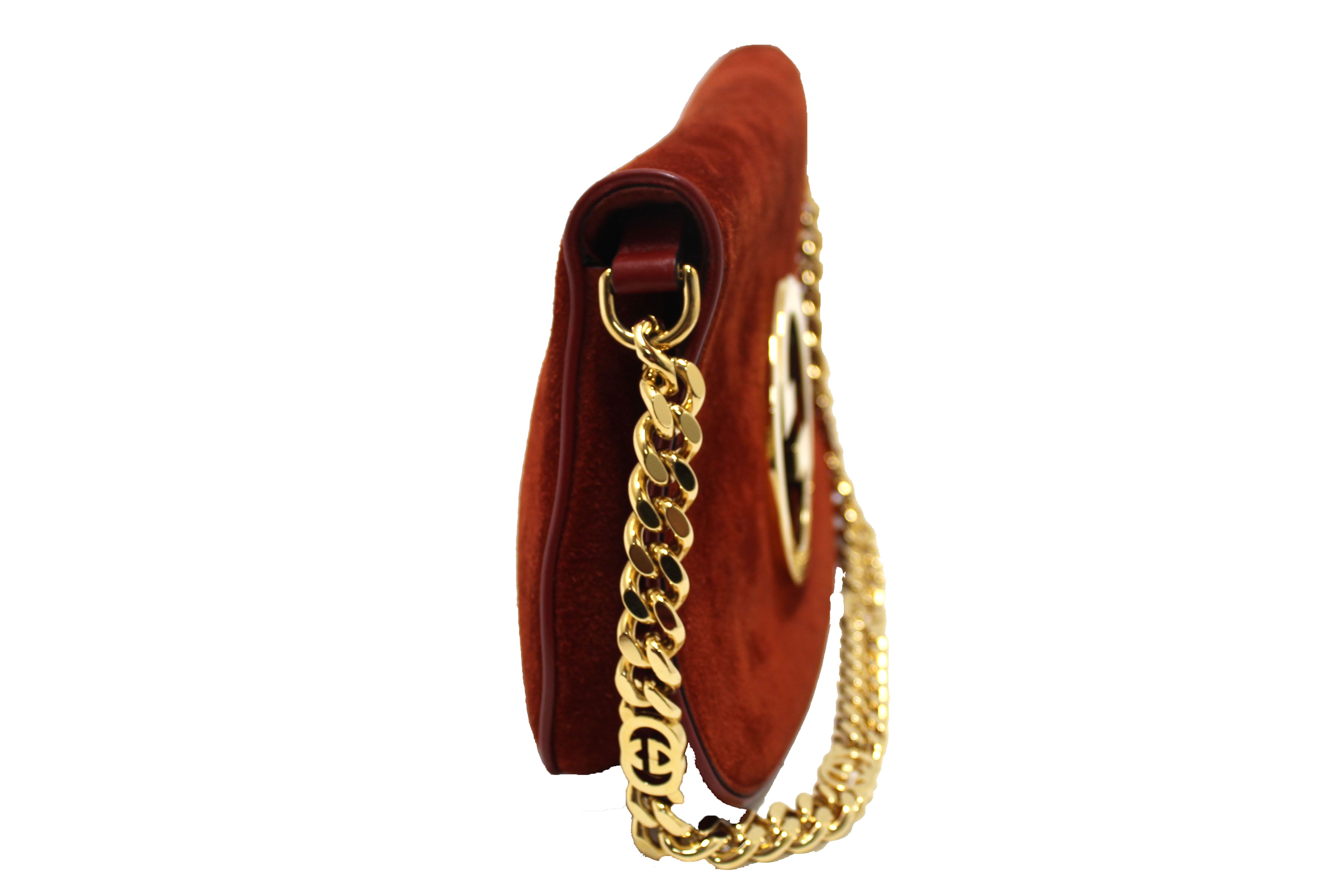 Authentic Gucci Blondie Red Suede Talco Roxy Calfskin Blondie Chain Shoulder Flap Bag