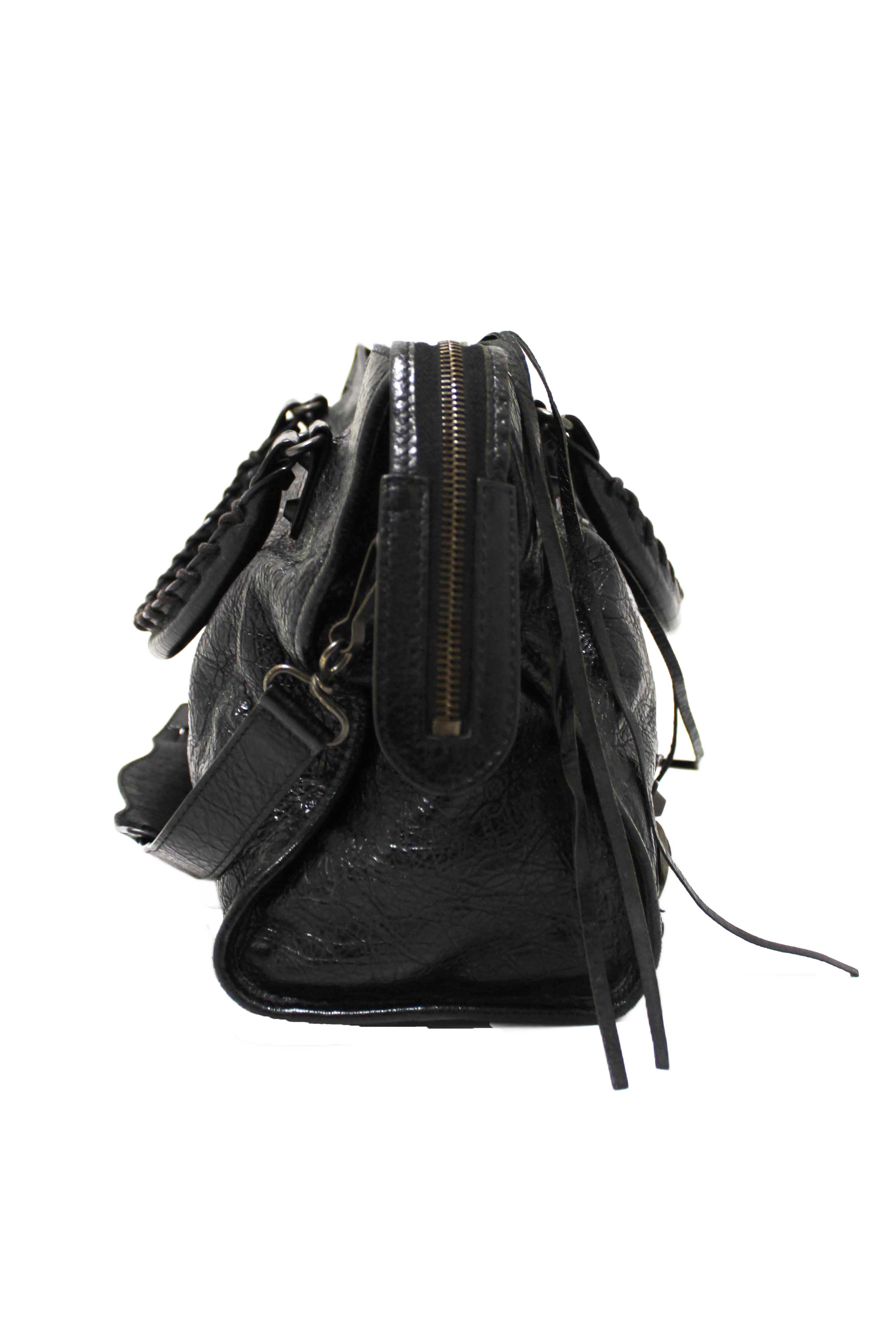 Authentic Balenciaga Black Classic City Lambskin Leather Shoulder Bag