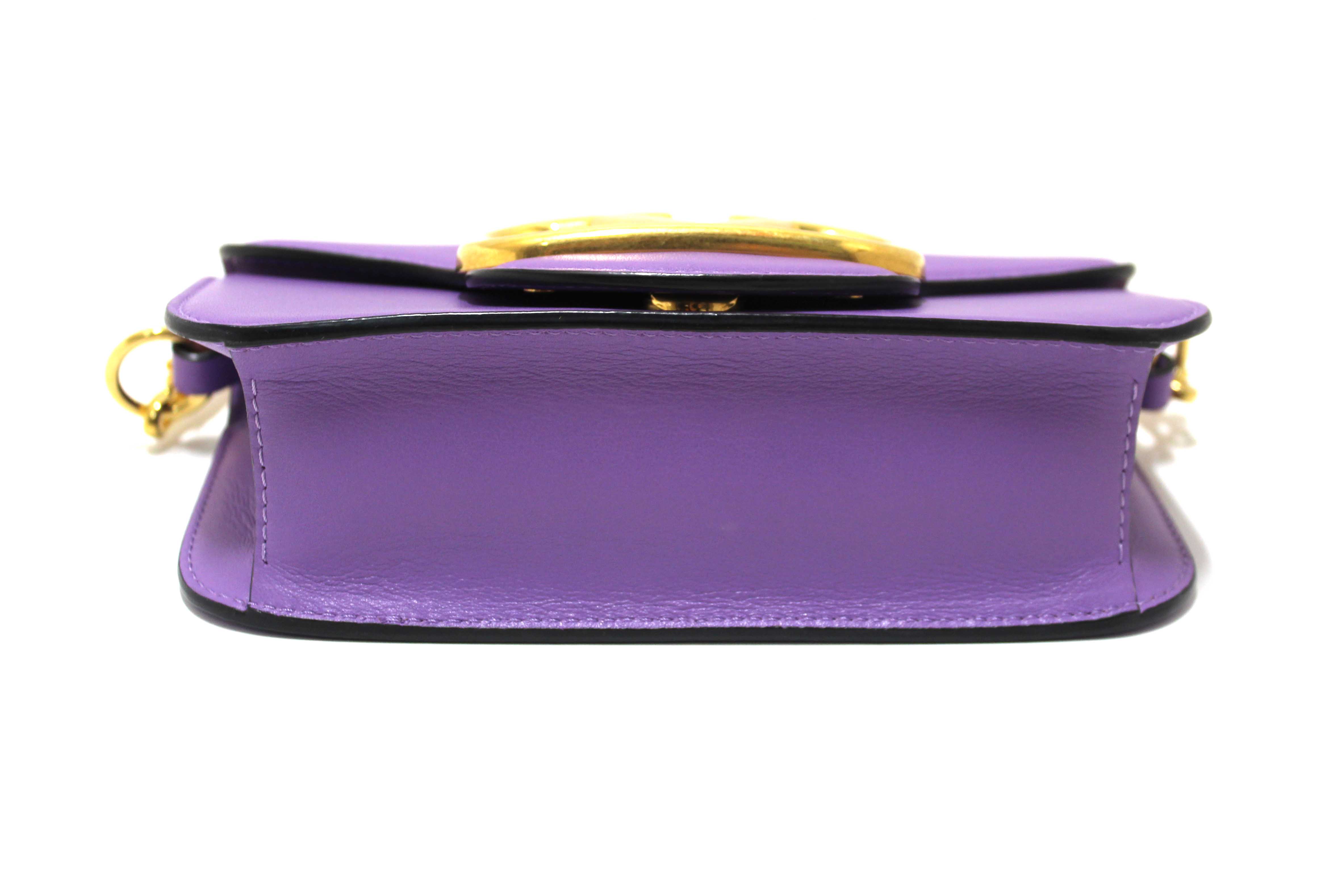 Authentic Valentino Purple Calfskin Leather Locò Small Crossbody Bag