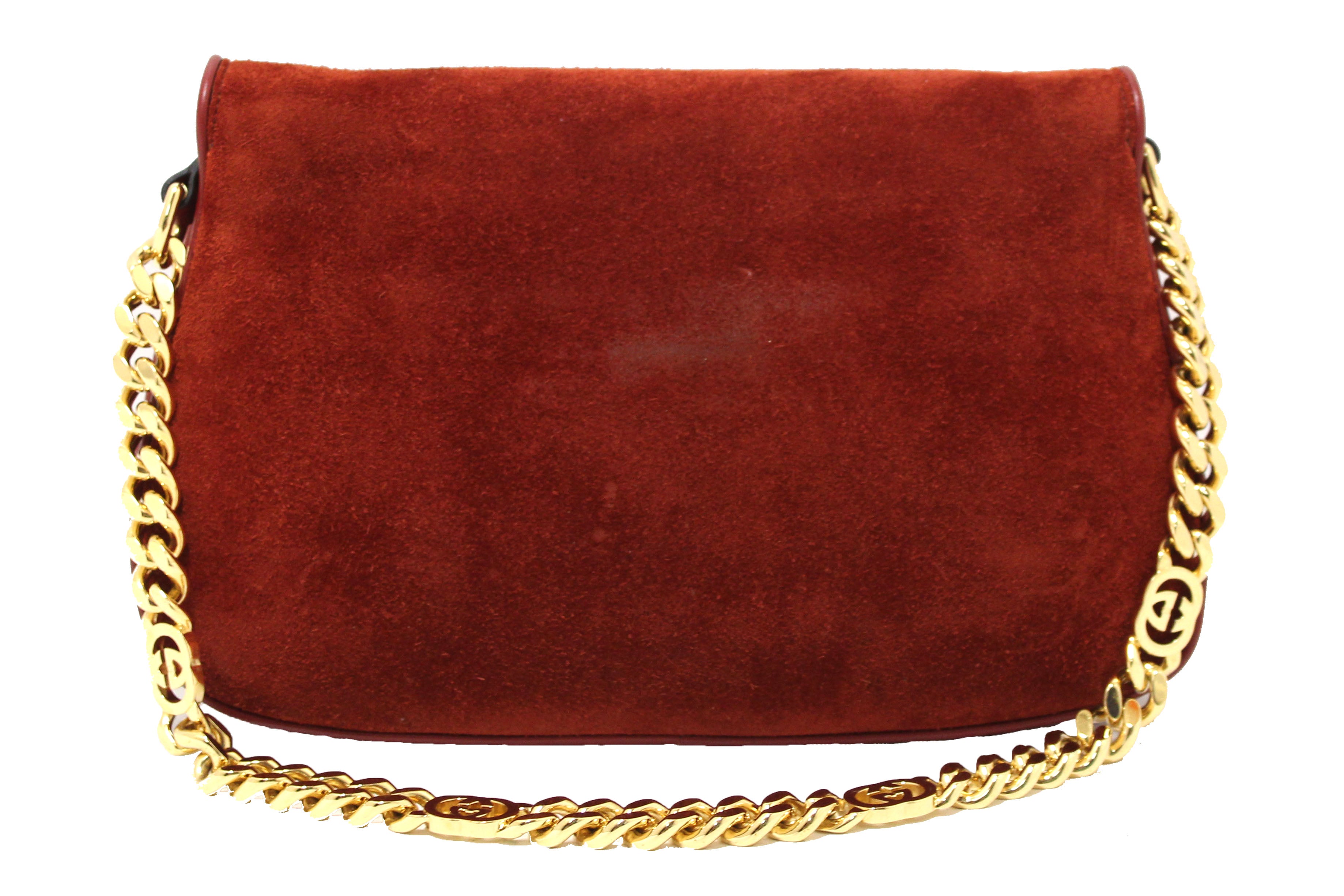 Authentic Gucci Blondie Red Suede Talco Roxy Calfskin Blondie Chain Shoulder Flap Bag