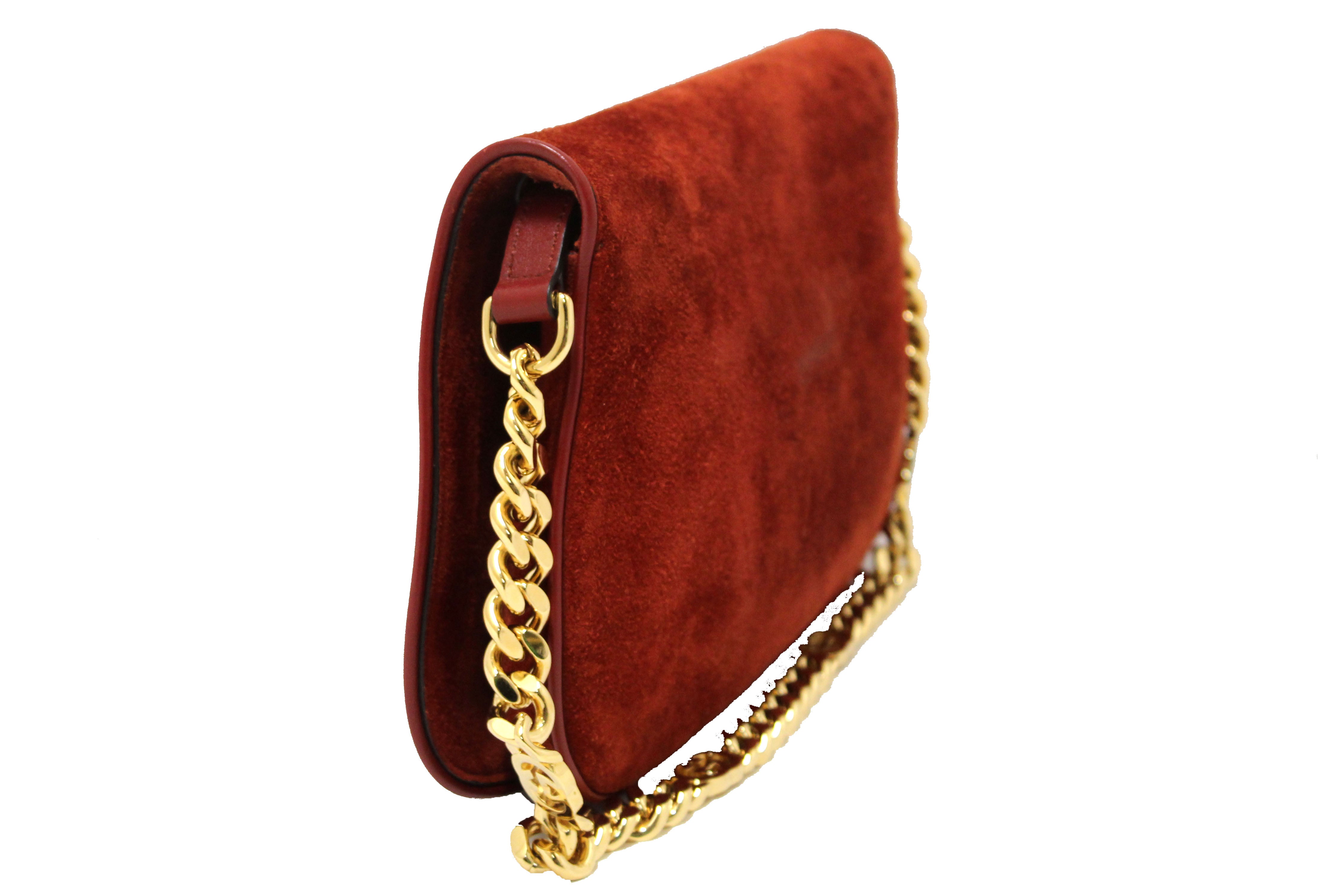 Authentic Gucci Blondie Red Suede Talco Roxy Calfskin Blondie Chain Shoulder Flap Bag