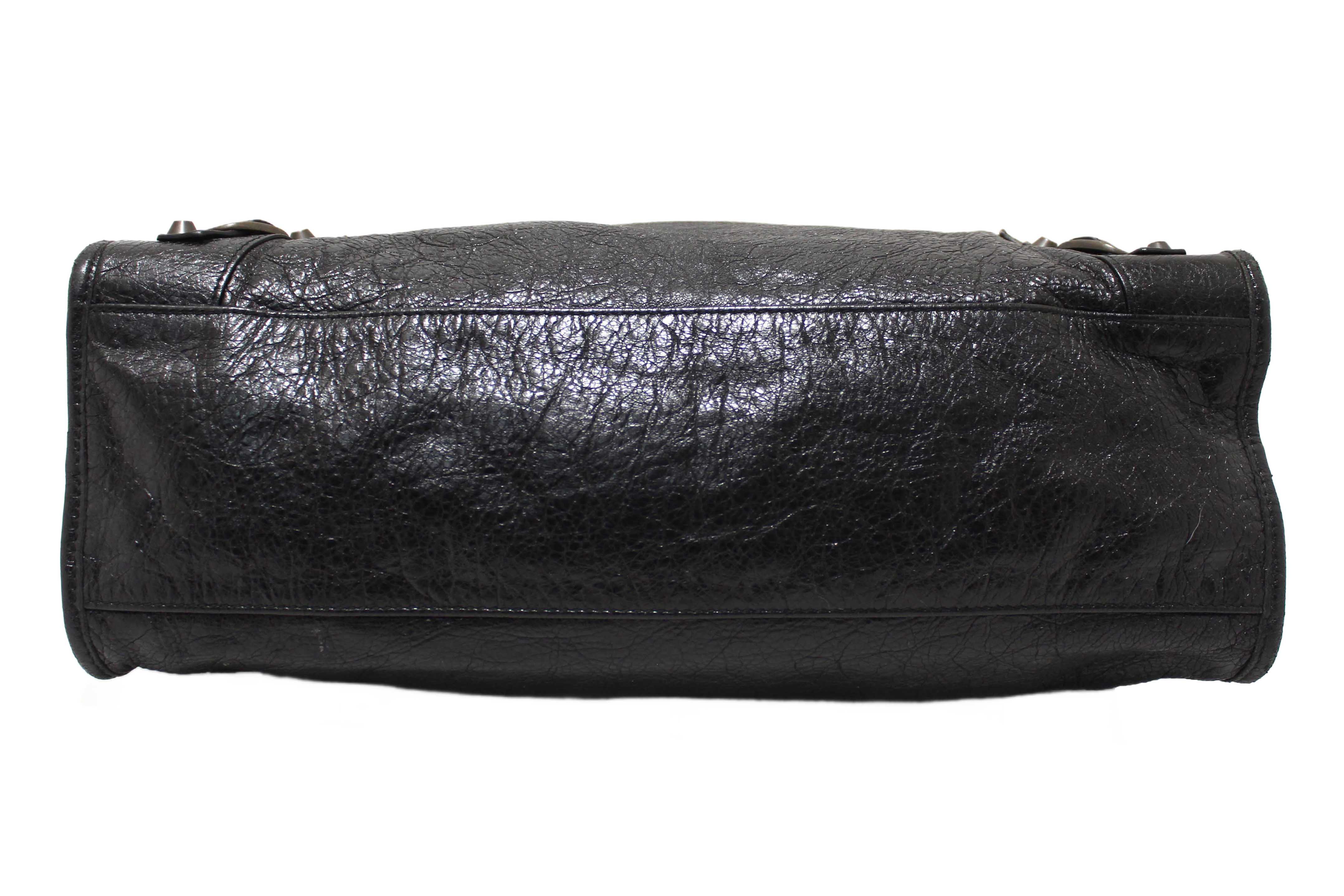 Authentic Balenciaga Black Classic City Lambskin Leather Shoulder Bag