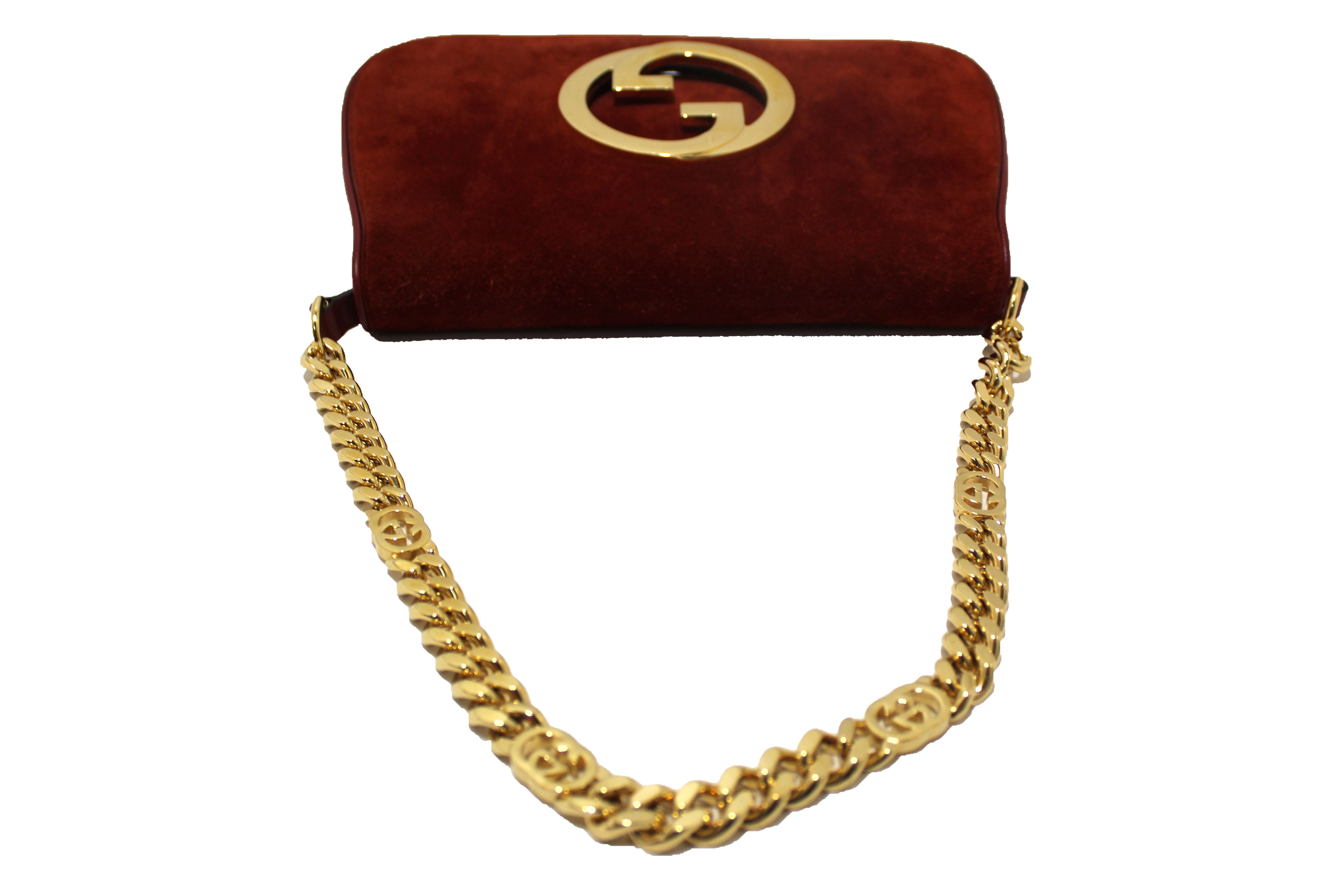 Authentic Gucci Blondie Red Suede Talco Roxy Calfskin Blondie Chain Shoulder Flap Bag