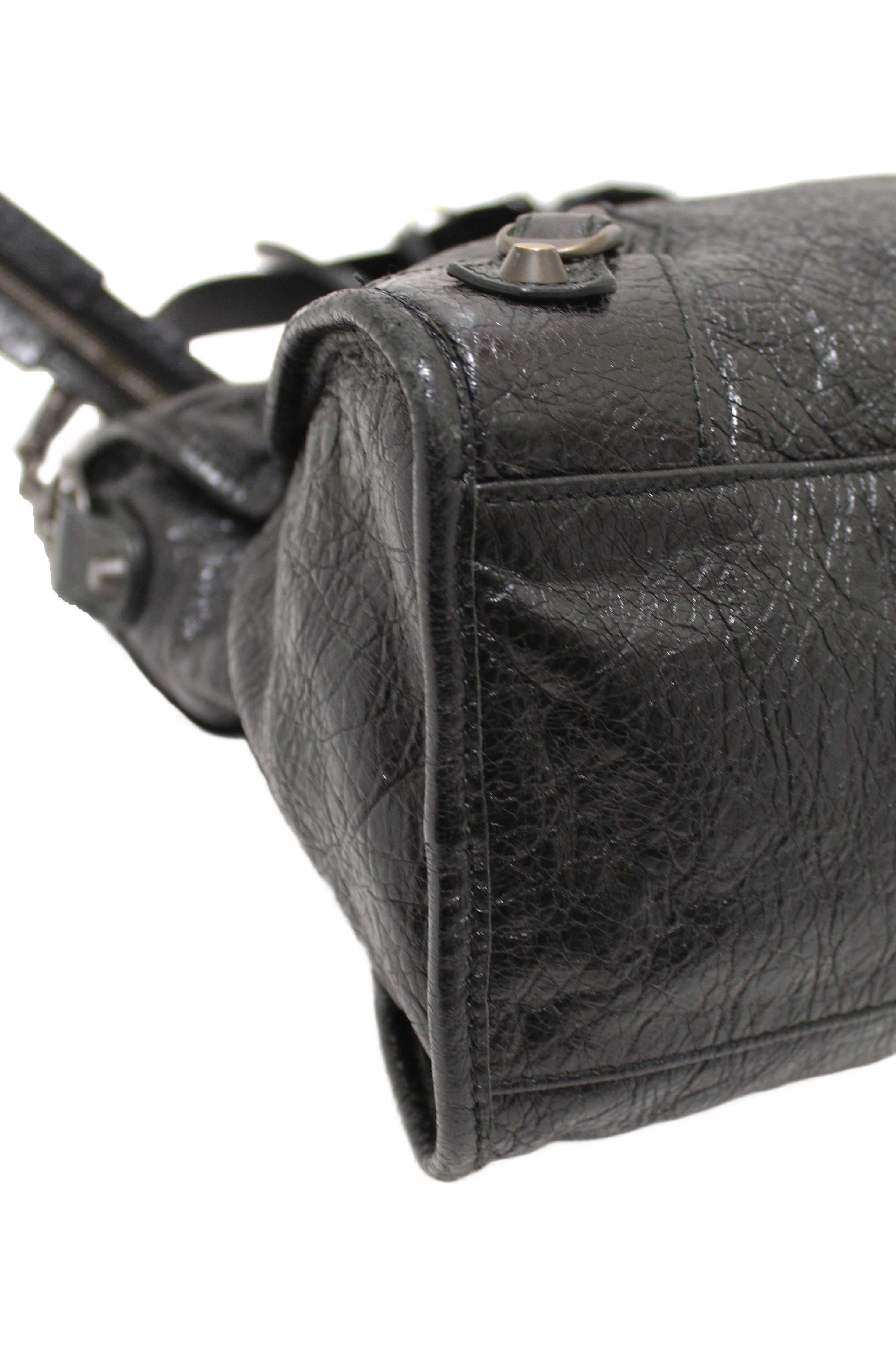 Authentic Balenciaga Black Classic City Lambskin Leather Shoulder Bag