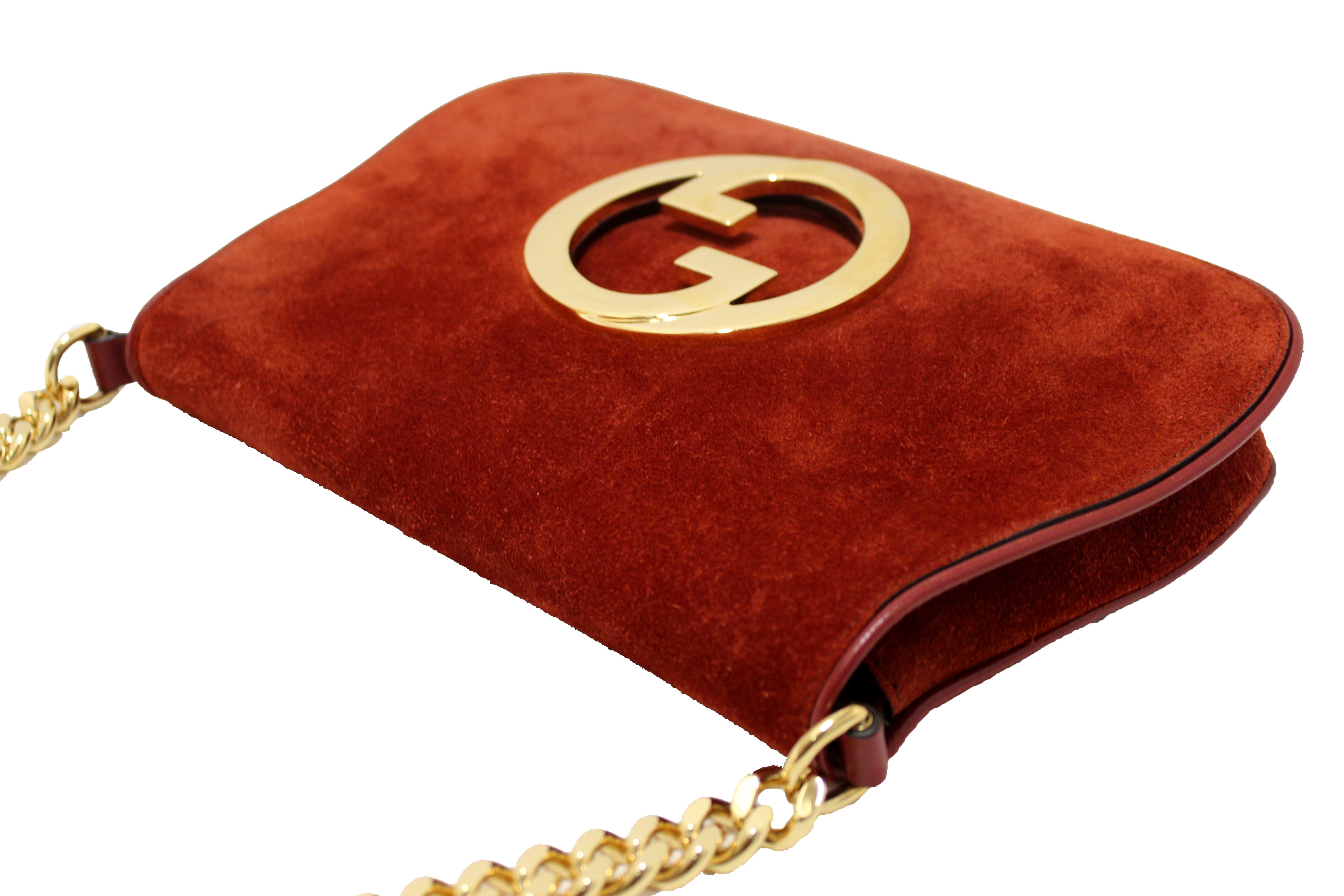 Authentic Gucci Blondie Red Suede Talco Roxy Calfskin Blondie Chain Shoulder Flap Bag