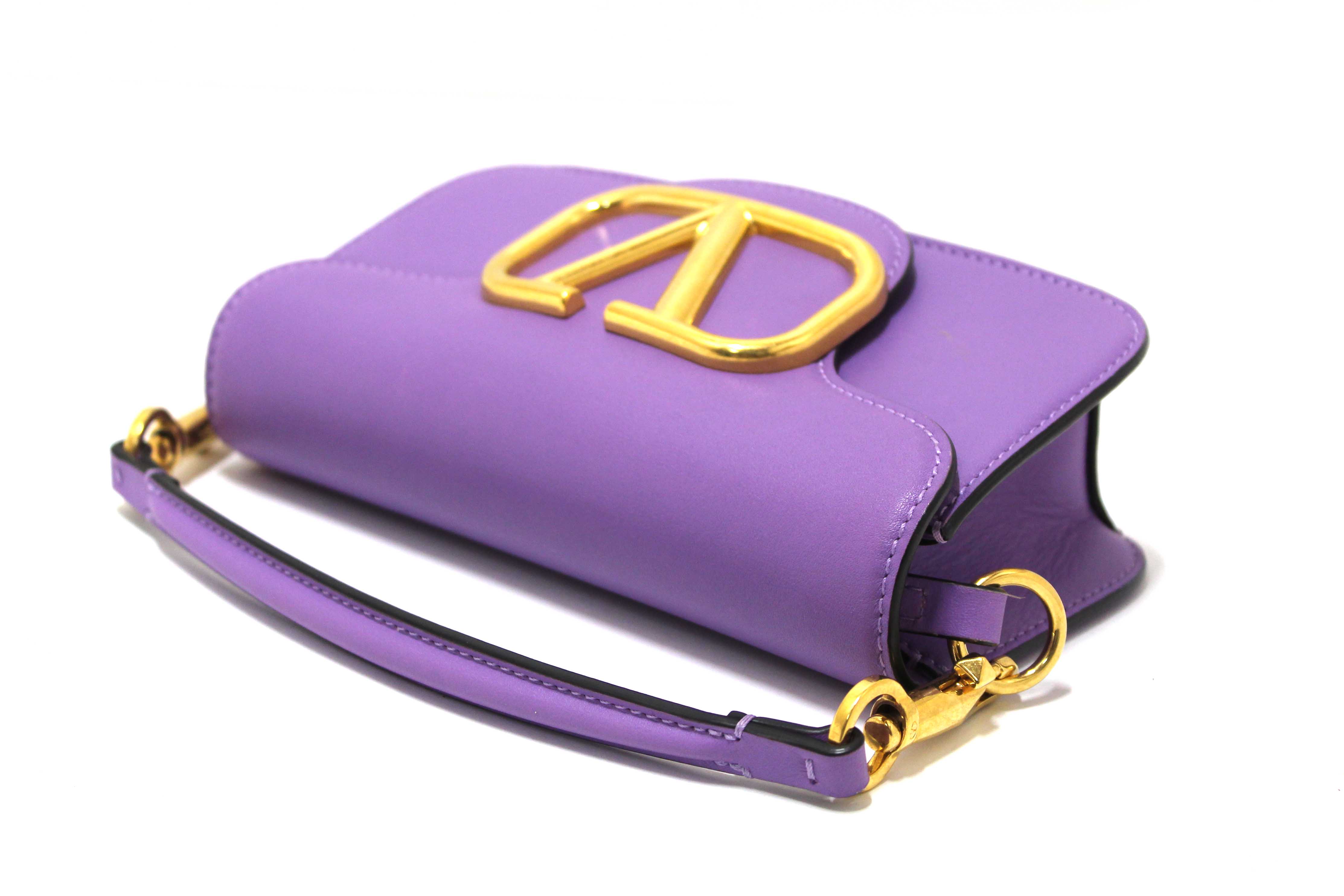 Authentic Valentino Purple Calfskin Leather Locò Small Crossbody Bag