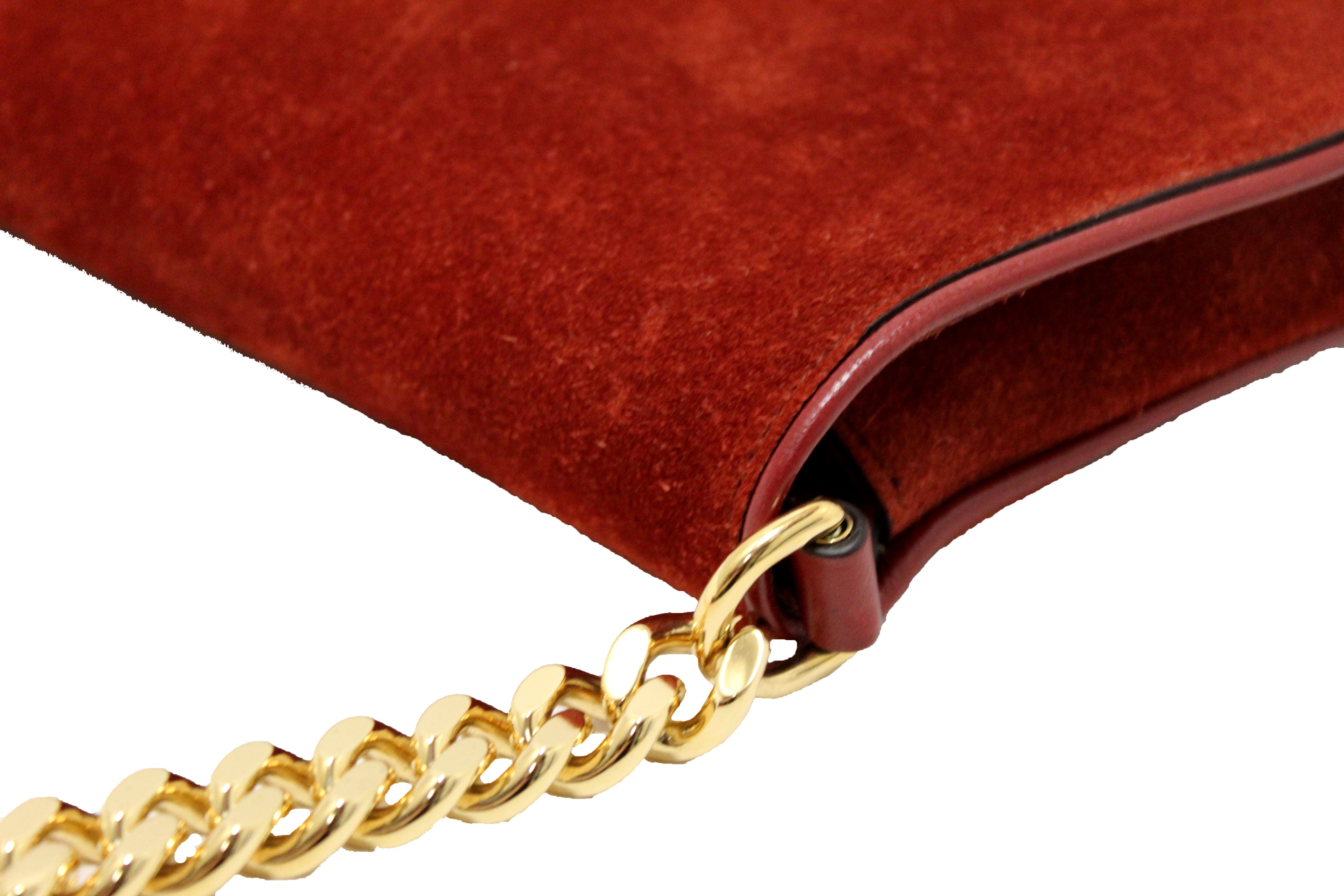 Authentic Gucci Blondie Red Suede Talco Roxy Calfskin Blondie Chain Shoulder Flap Bag