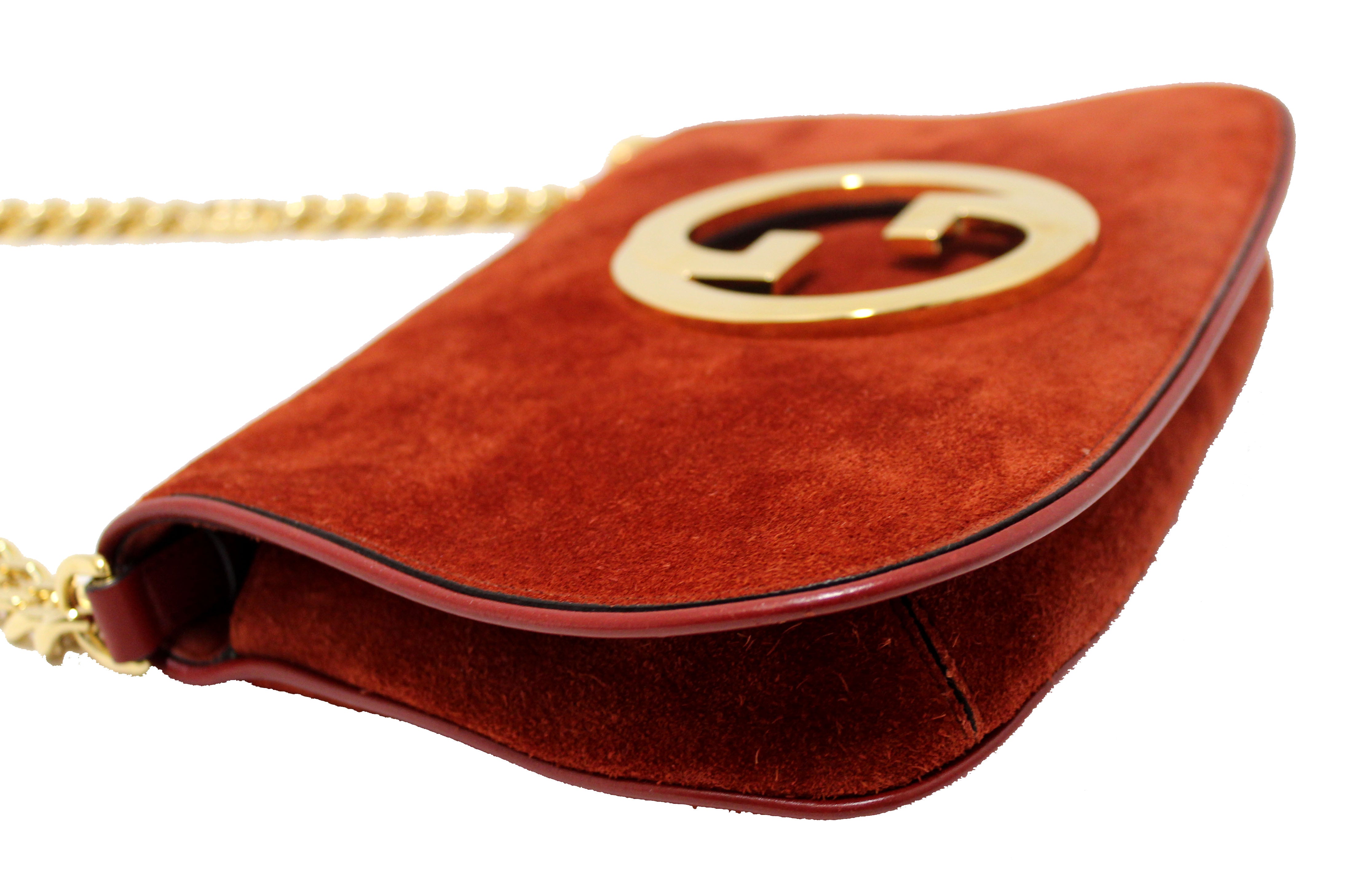 Authentic Gucci Blondie Red Suede Talco Roxy Calfskin Blondie Chain Shoulder Flap Bag