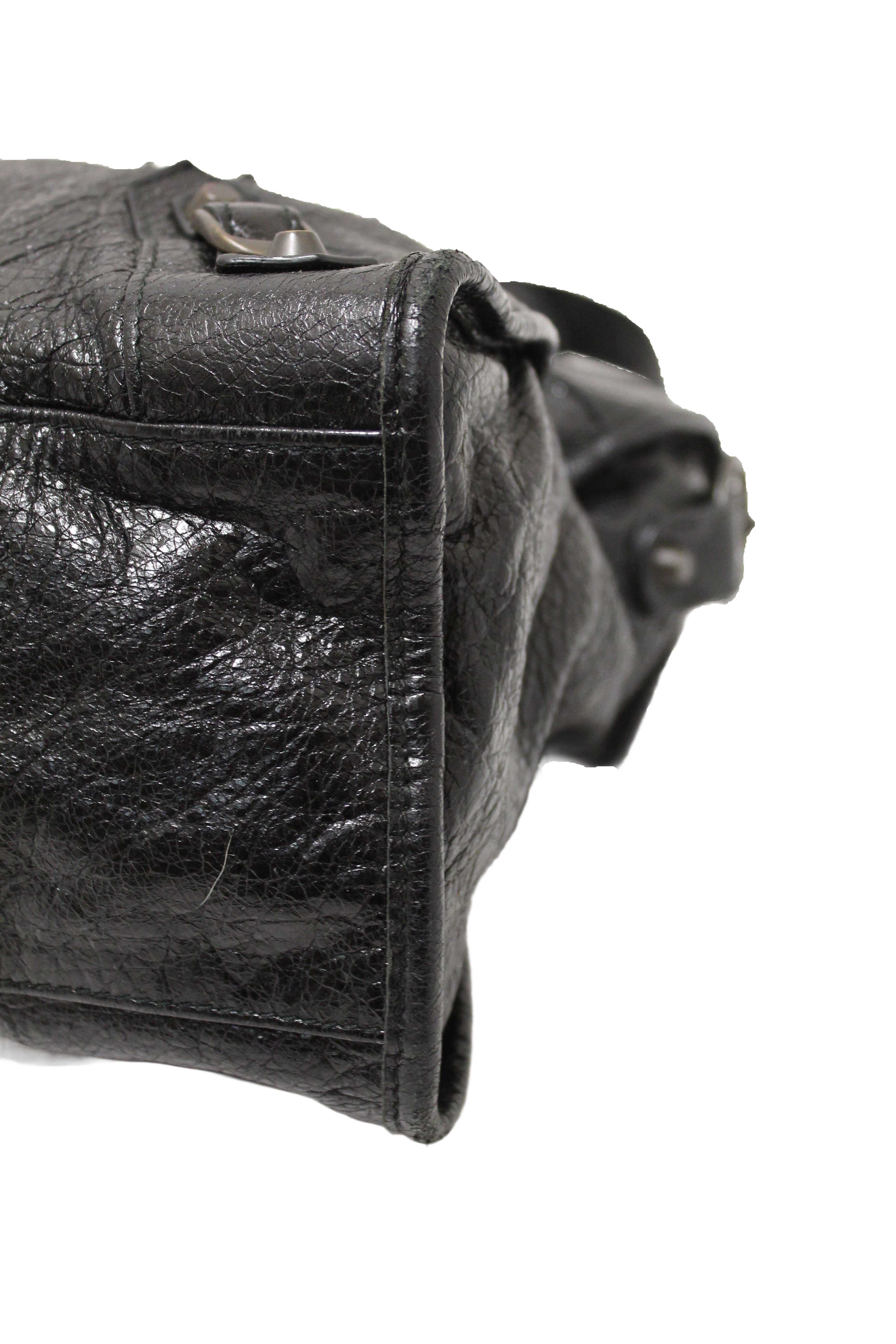 Authentic Balenciaga Black Classic City Lambskin Leather Shoulder Bag