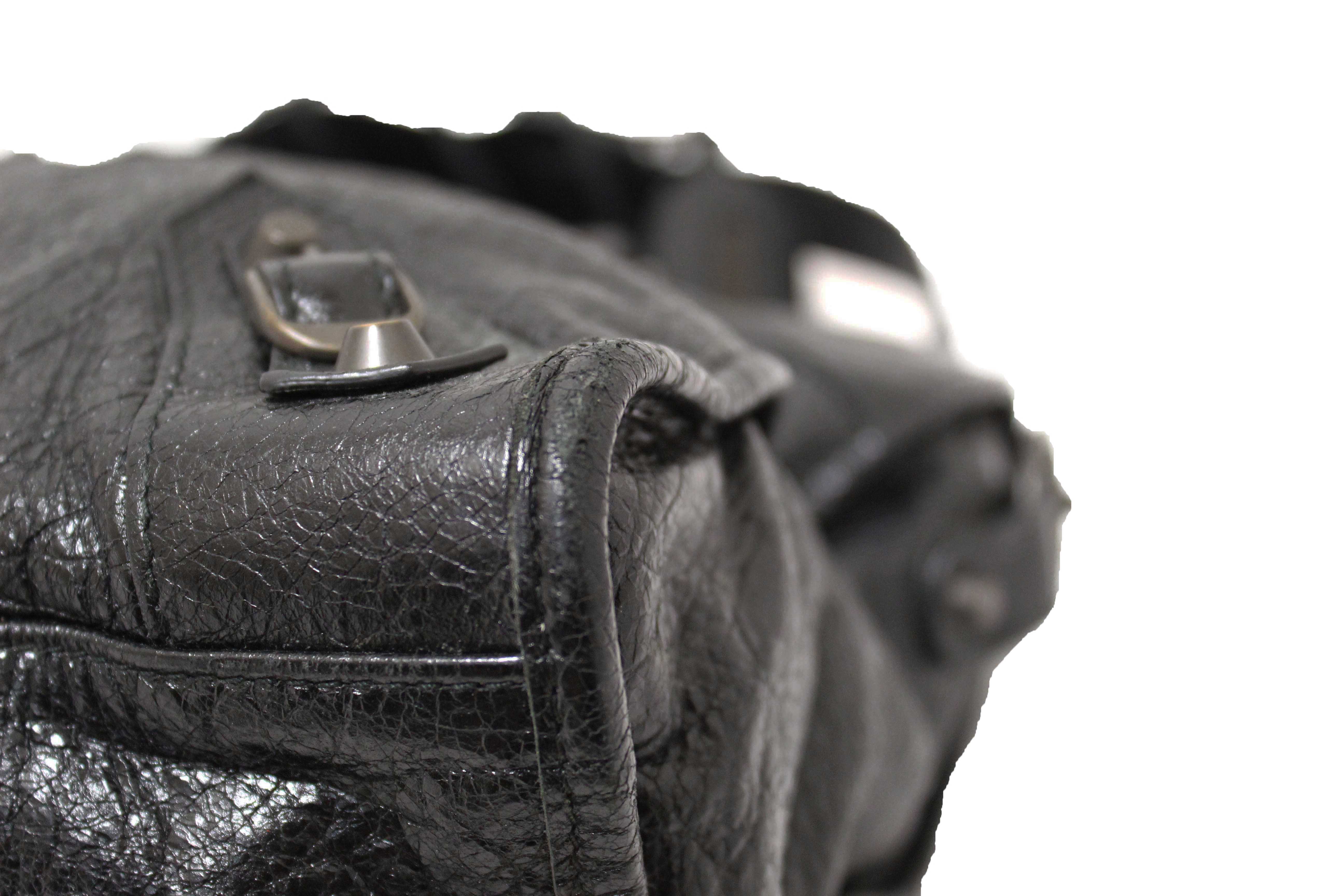 Authentic Balenciaga Black Classic City Lambskin Leather Shoulder Bag