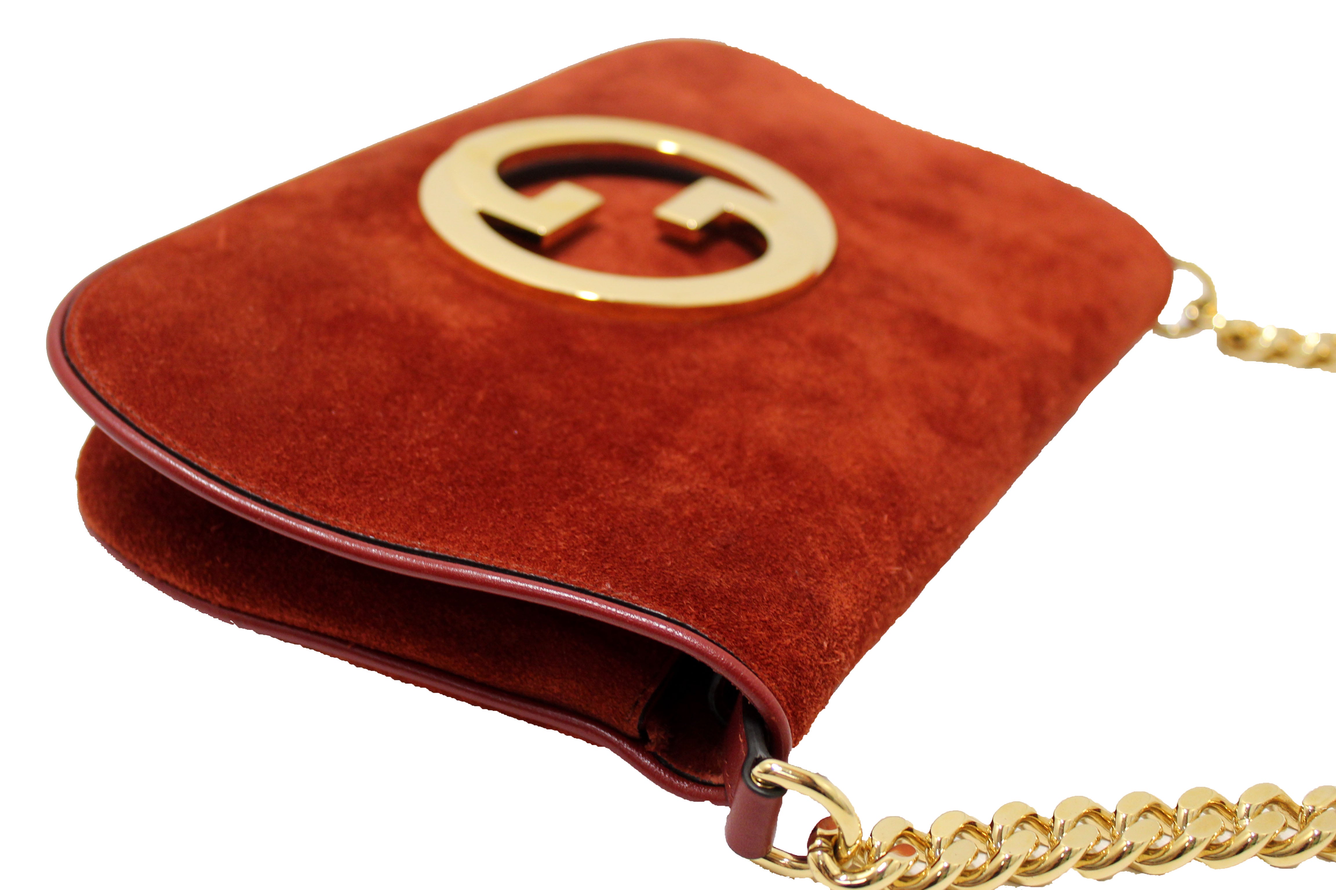 Authentic Gucci Blondie Red Suede Talco Roxy Calfskin Blondie Chain Shoulder Flap Bag