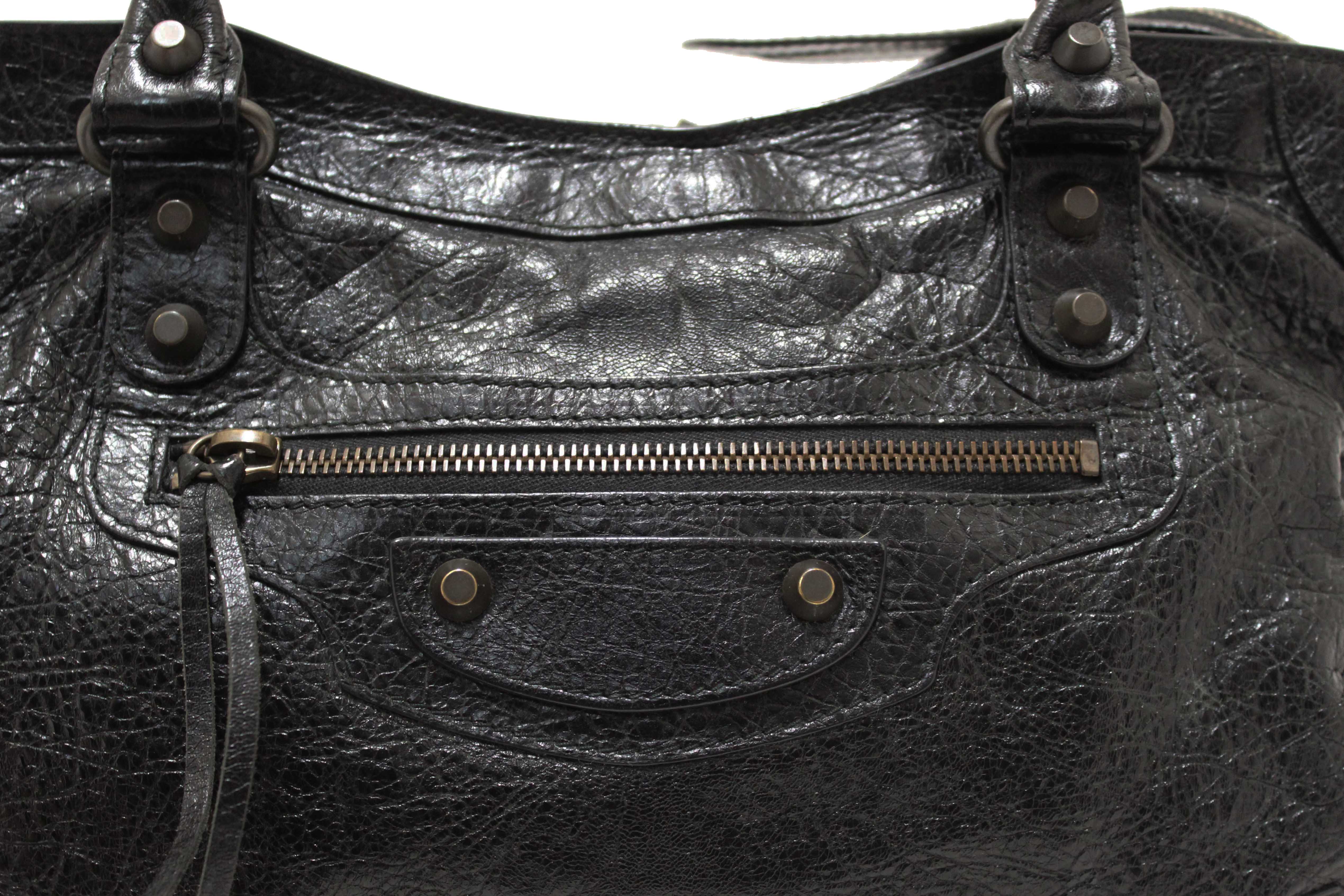 Authentic Balenciaga Black Classic City Lambskin Leather Shoulder Bag
