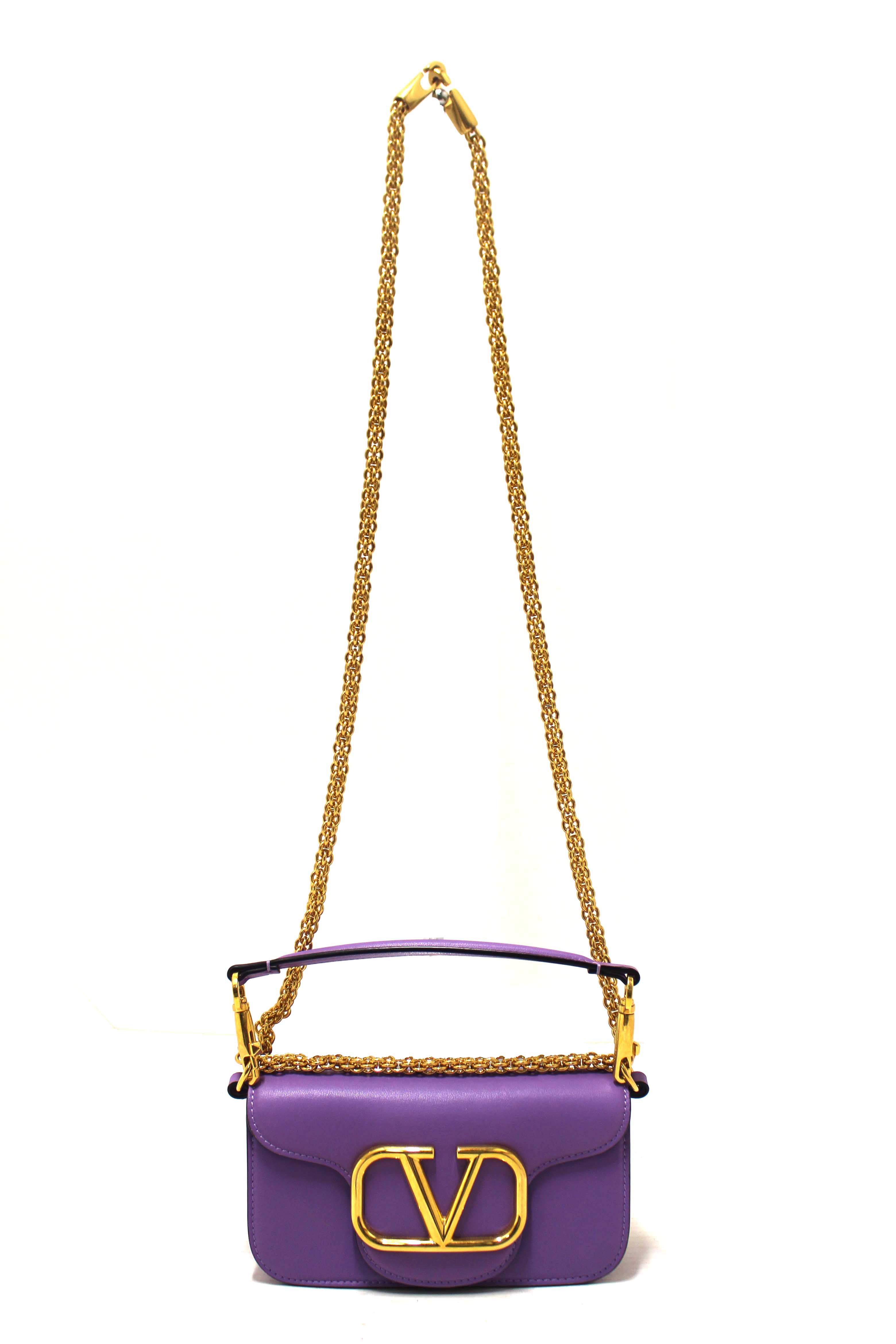 Authentic Valentino Purple Calfskin Leather Locò Small Crossbody Bag