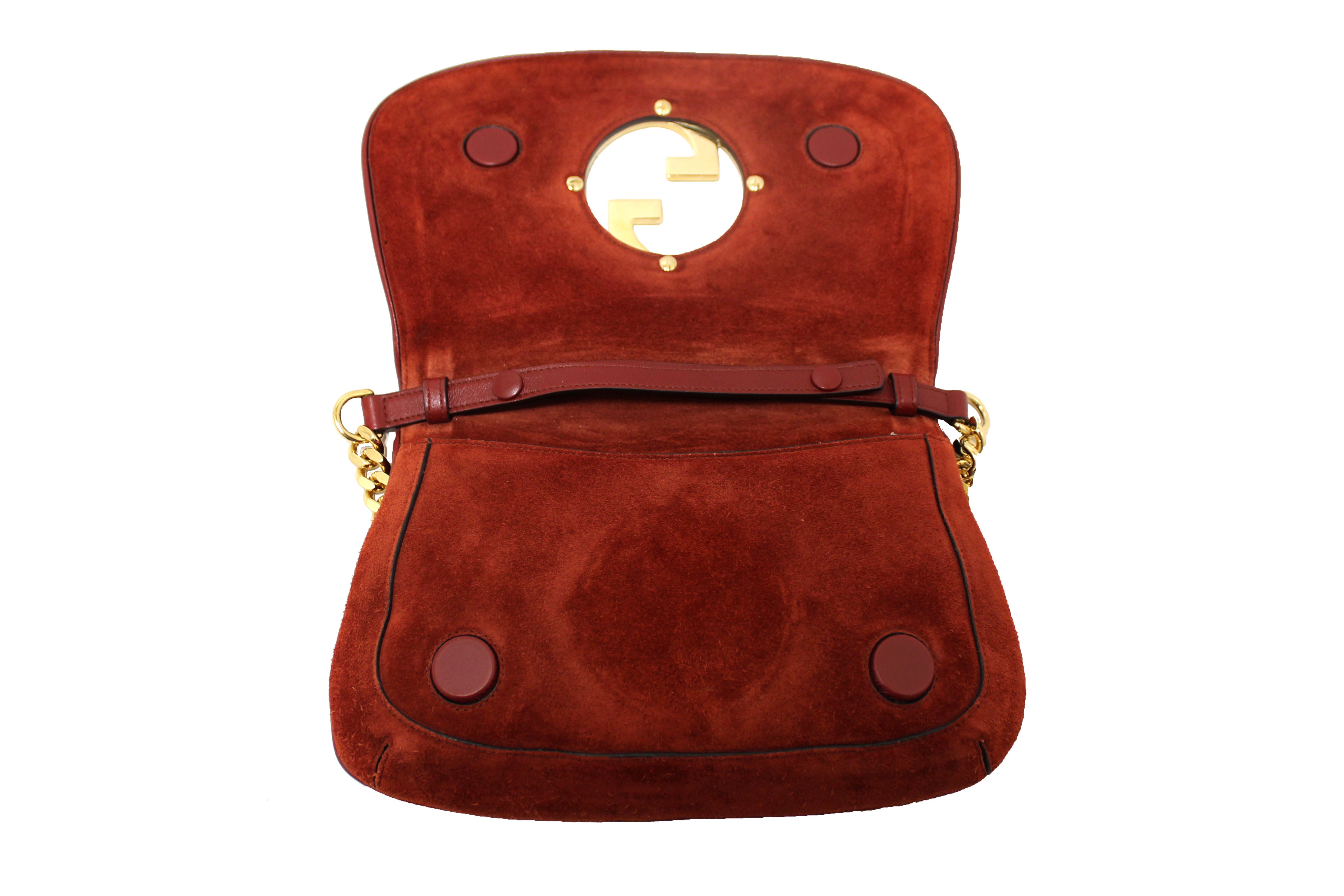 Authentic Gucci Blondie Red Suede Talco Roxy Calfskin Blondie Chain Shoulder Flap Bag