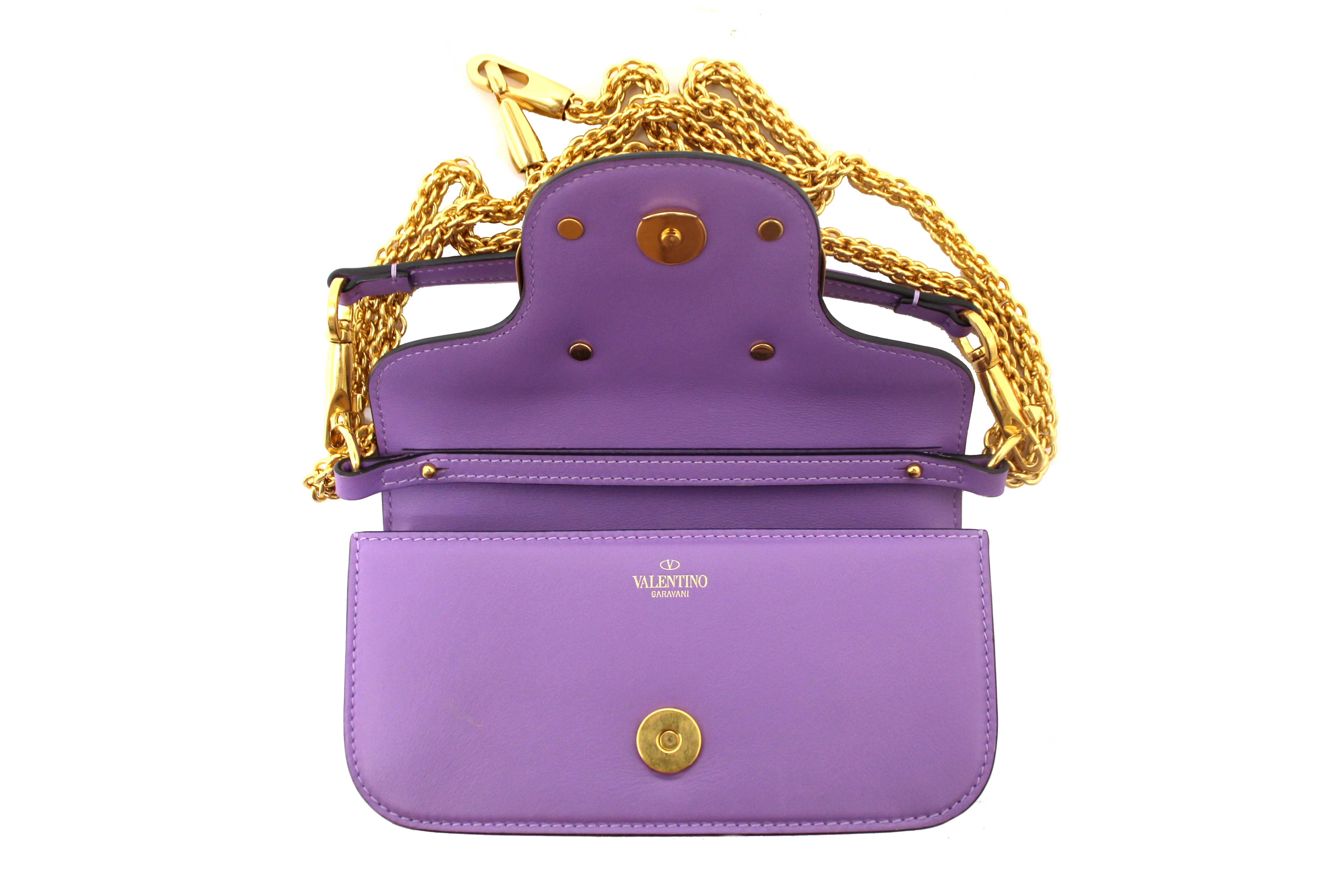 Authentic Valentino Purple Calfskin Leather Locò Small Crossbody Bag