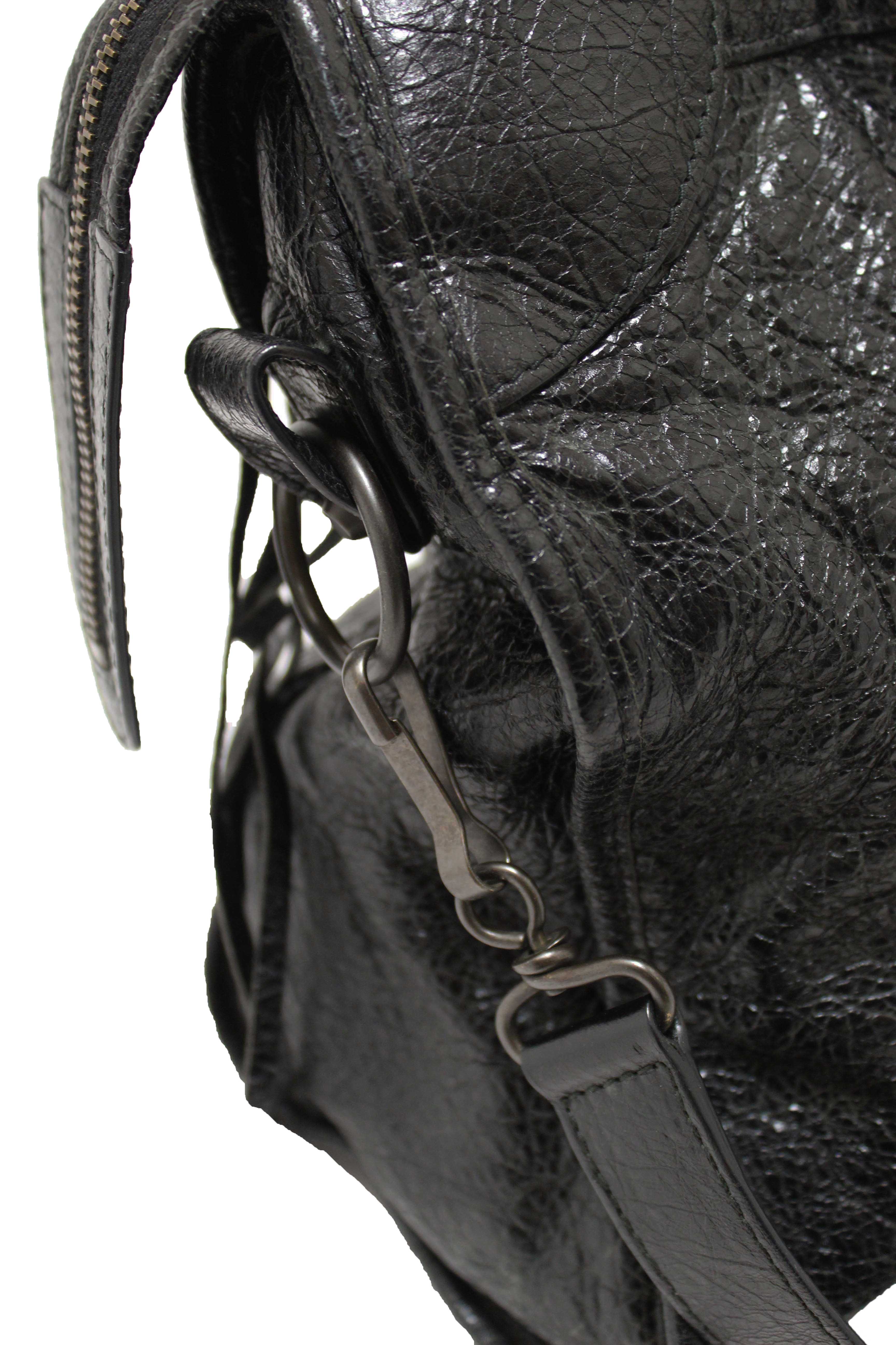 Authentic Balenciaga Black Classic City Lambskin Leather Shoulder Bag