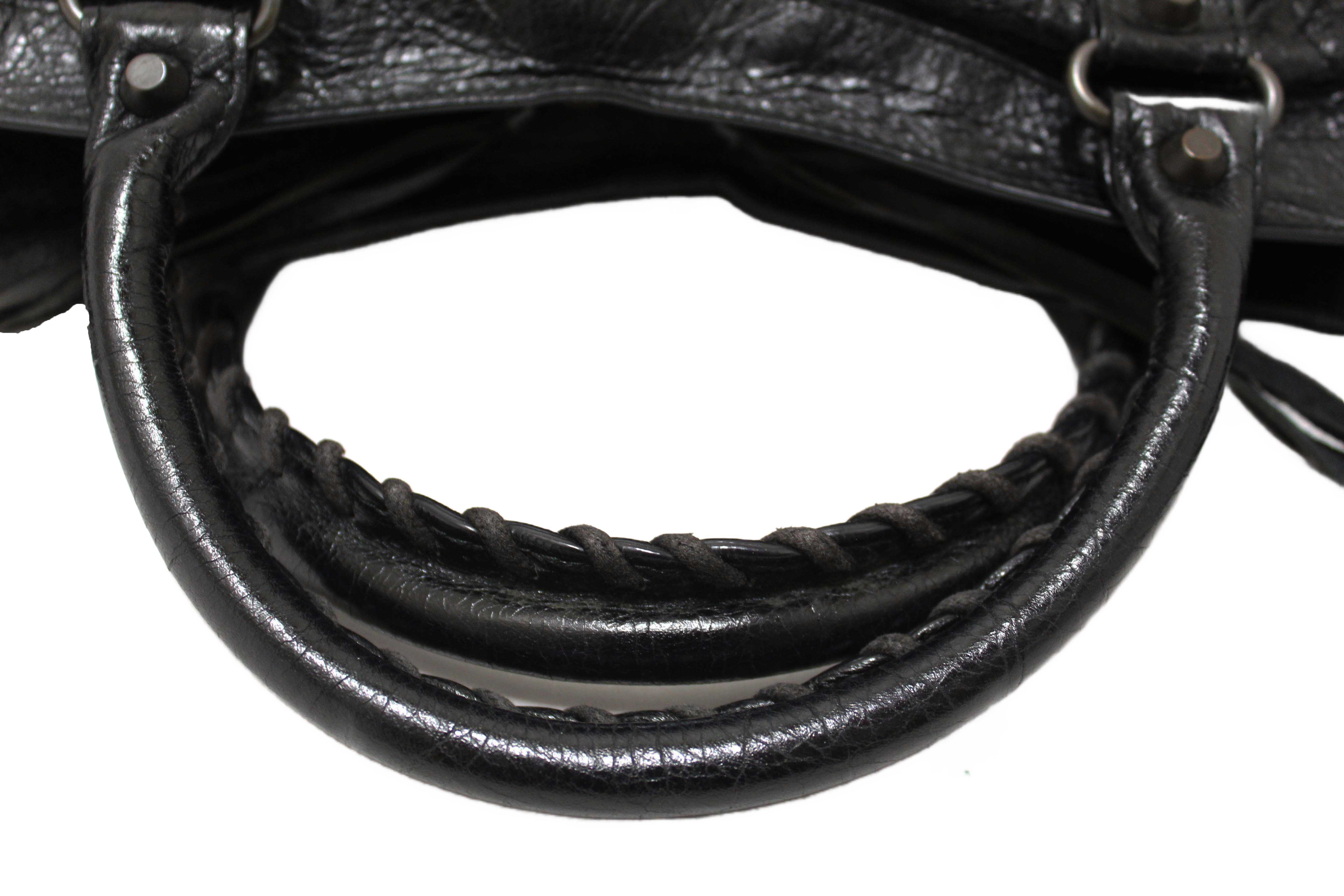 Authentic Balenciaga Black Classic City Lambskin Leather Shoulder Bag