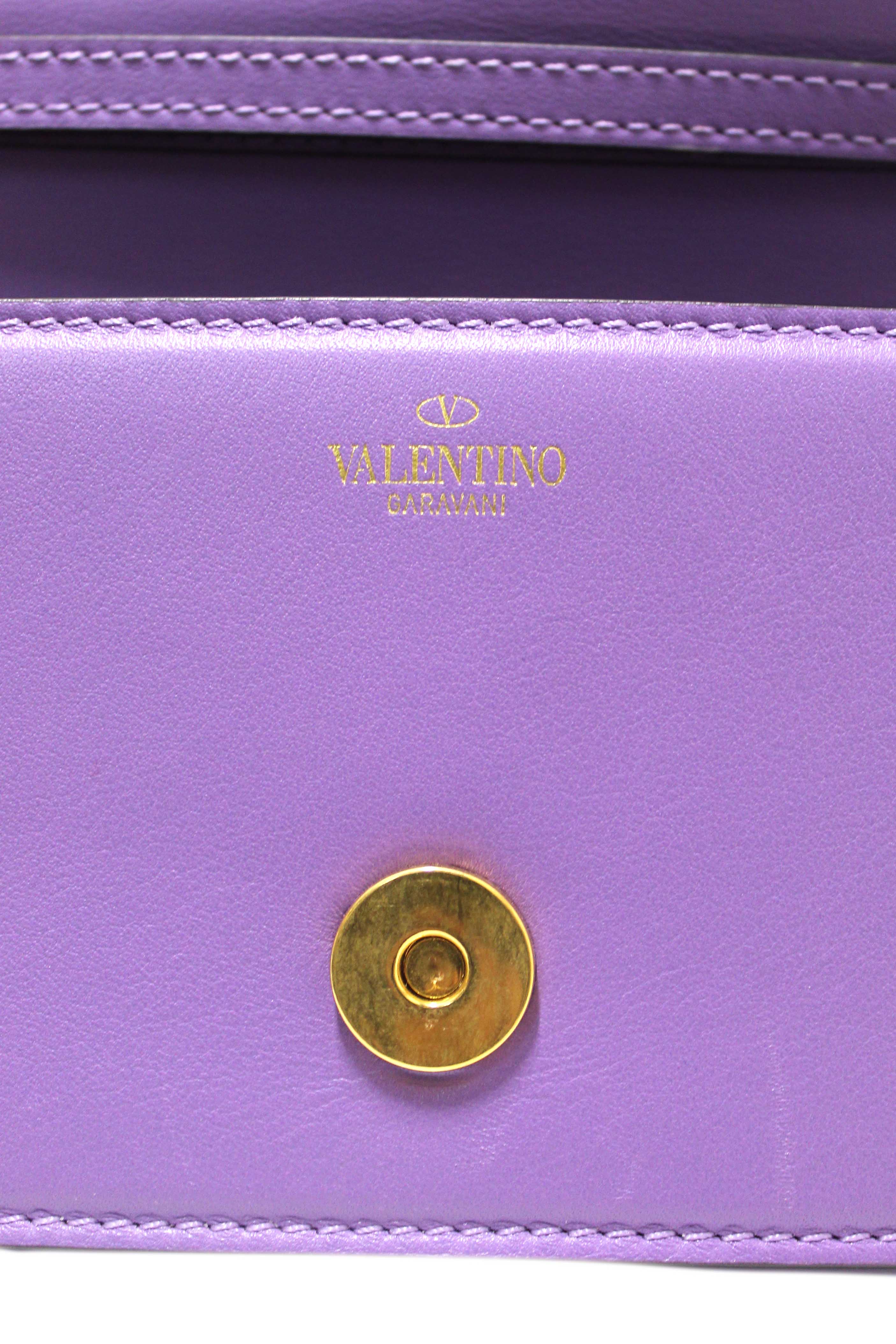 Authentic Valentino Purple Calfskin Leather Locò Small Crossbody Bag