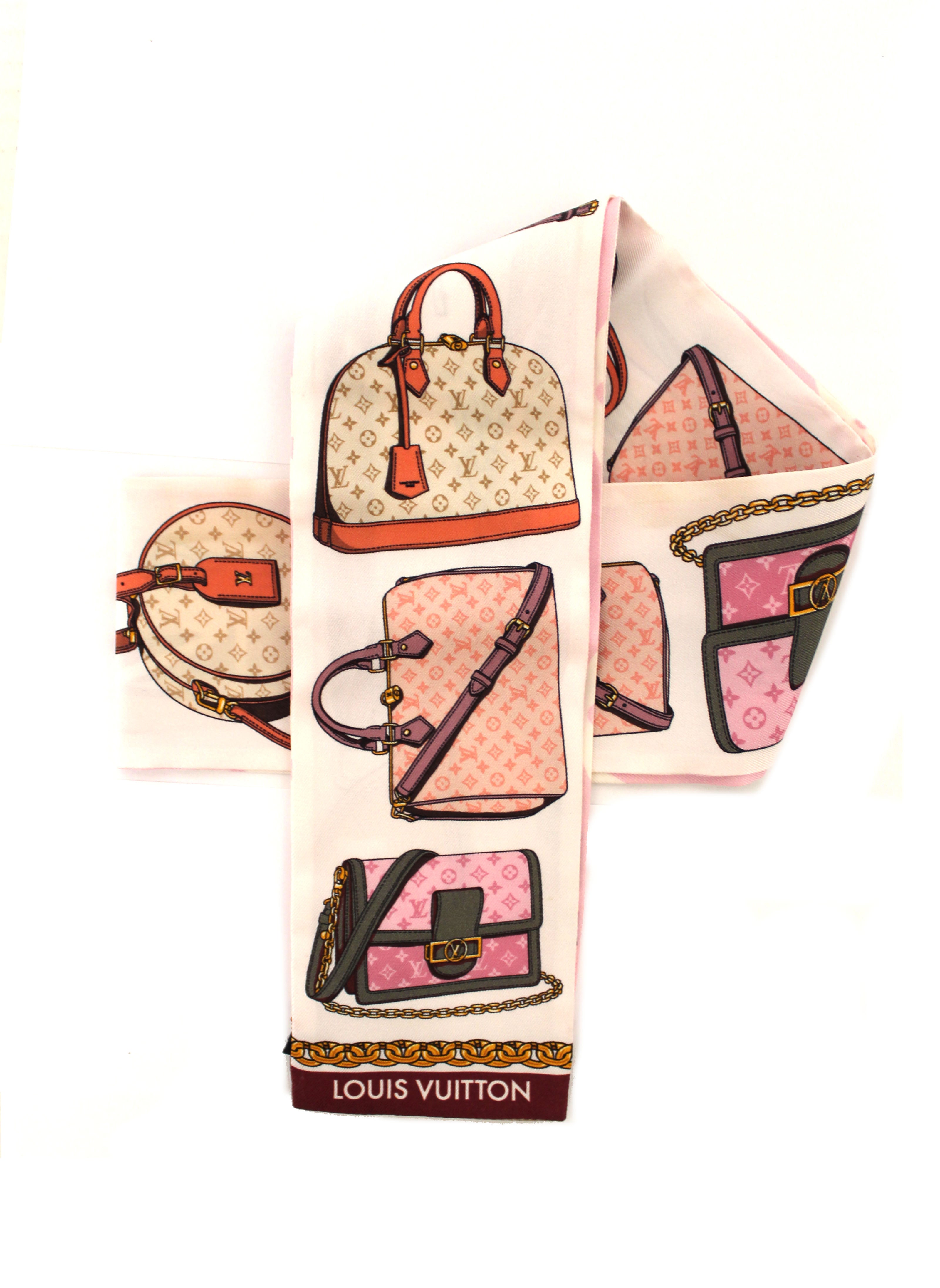 Louis Vuitton LV Monogram Print trunks silk Square Neck Scarf Bandeau Pink